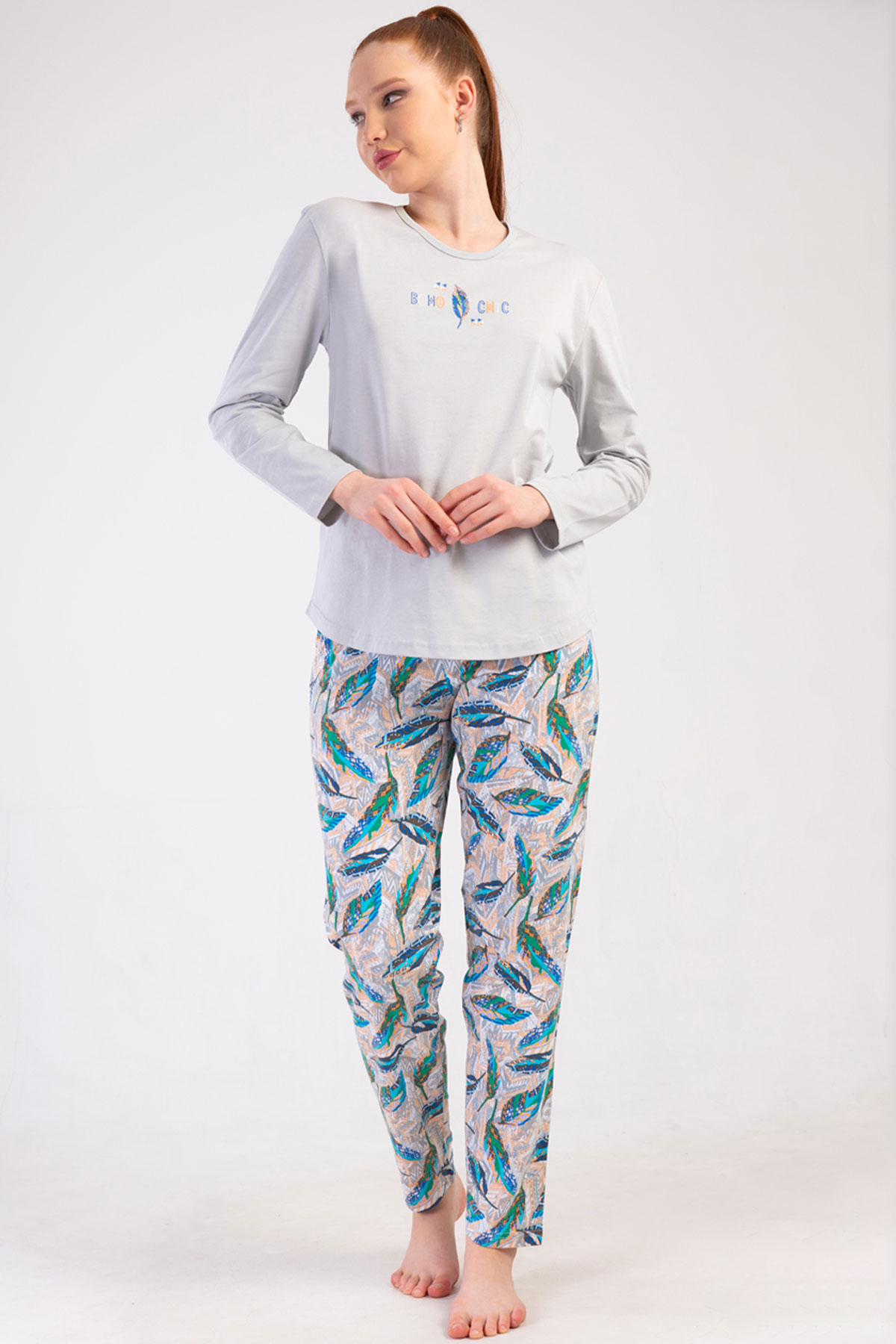 Pamuklu Kadın Büyük Beden Uzun Kol Pijama Takım
