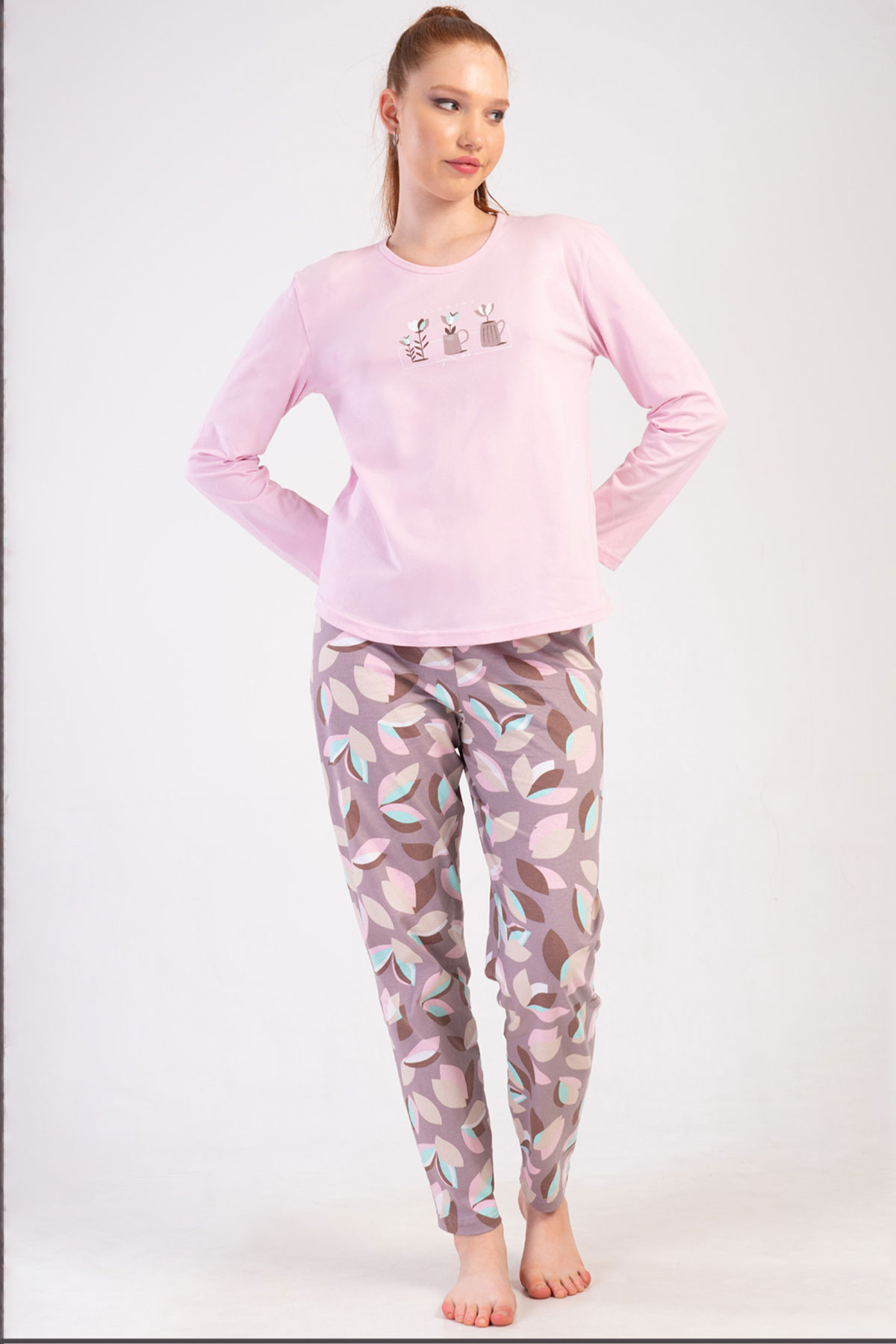 Pamuklu Kadın Büyük Beden Uzun Kol Pijama Takım
