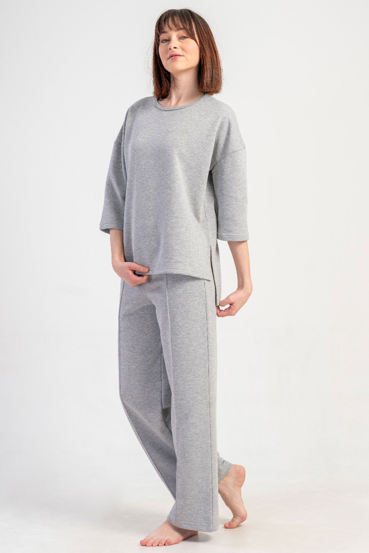 Kadın 3 İplik Düşük Omuzlu Kısa Kol Nervurlu Pijama Takım
