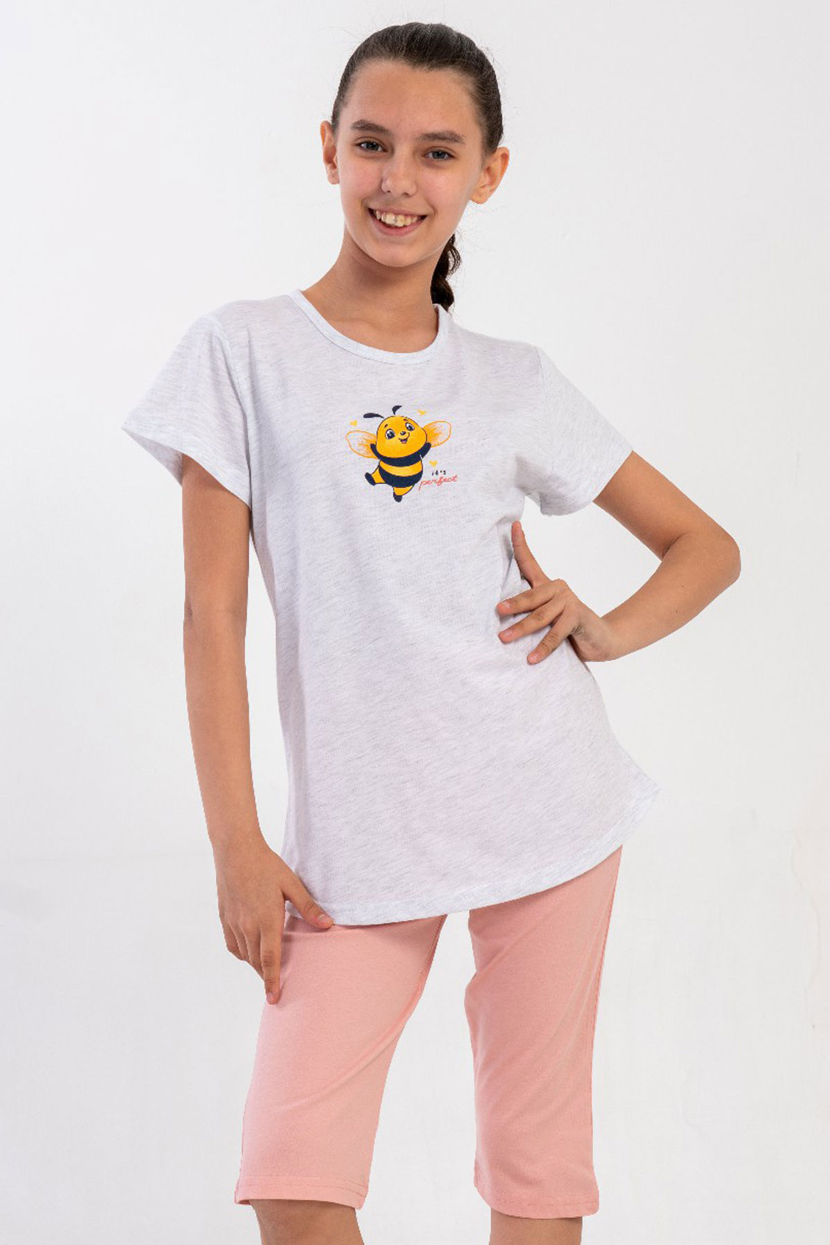 Kız Çocuk Kısa Kol Kaprili Pijama Takım(5-6/11-12)
