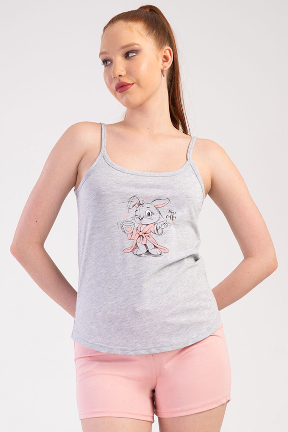 Kadın Ip Askılı Şortlu Pijama Takım
