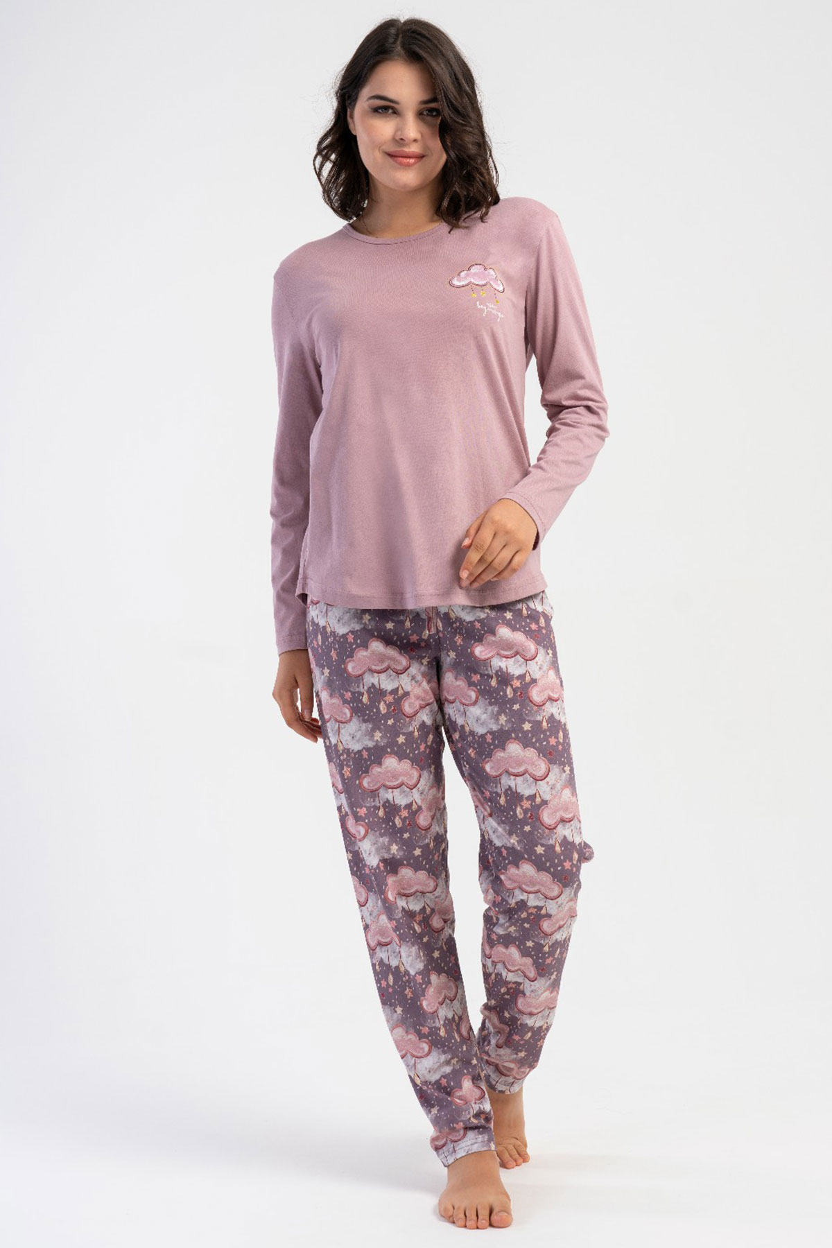 Pamuklu Kadın Büyük Beden Uzun Kol Pijama Takım
