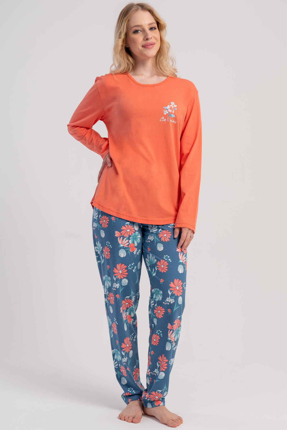Pamuklu Kadın Büyük Beden Uzun Kol Pijama Takım
