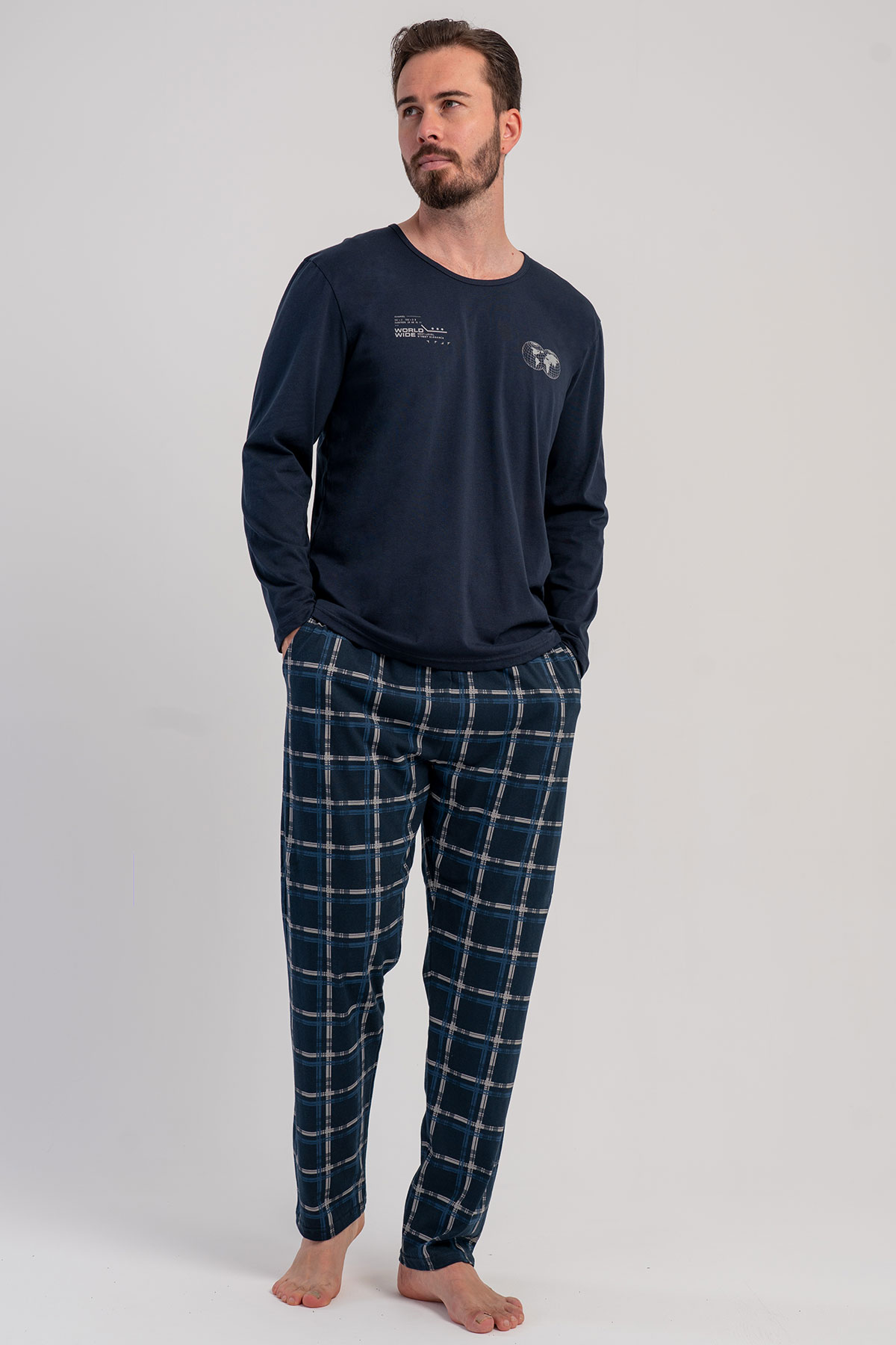 Pamuklu Erkek Uzun Kol Pijama Takım
