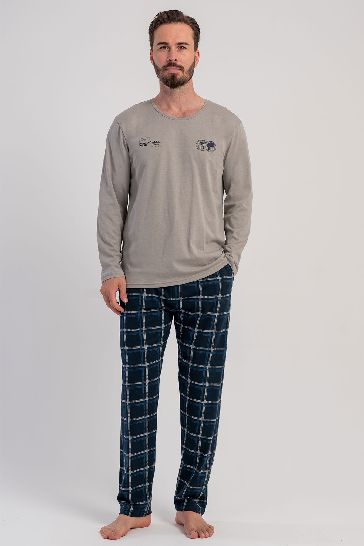 Pamuklu Erkek Uzun Kol Pijama Takım
