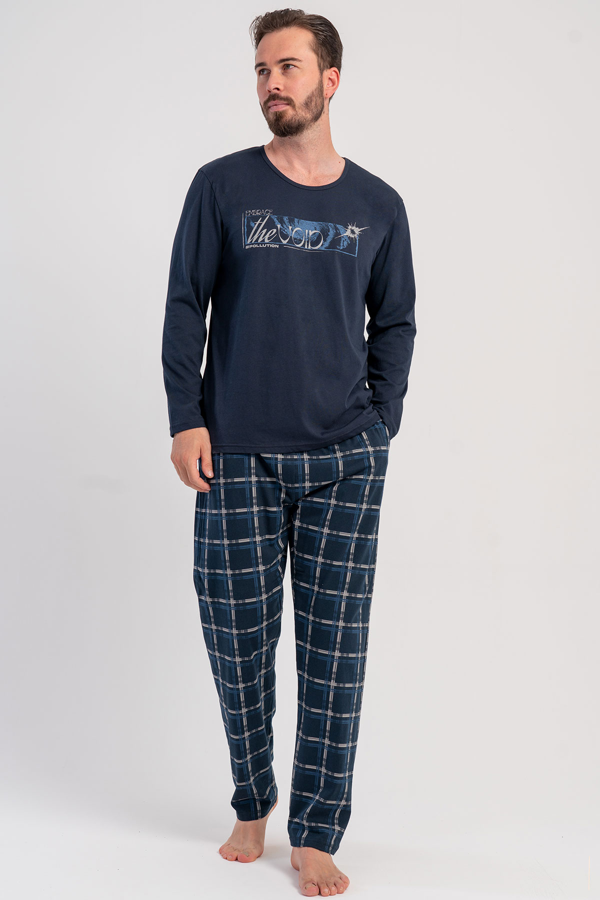 Pamuklu Erkek Büyük Beden Uzun Kol Pijama Takım
