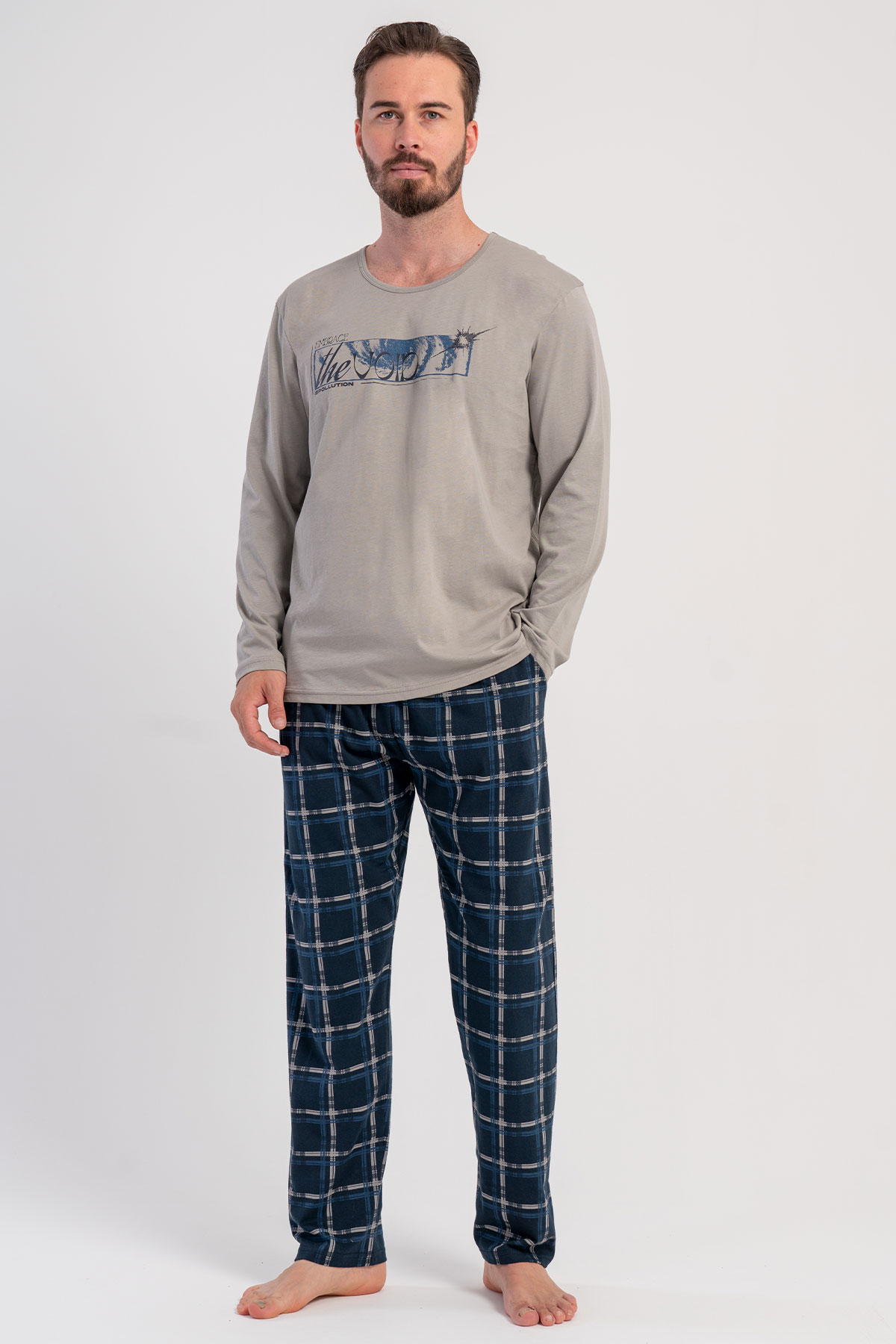 Pamuklu Erkek Büyük Beden Uzun Kol Pijama Takım
