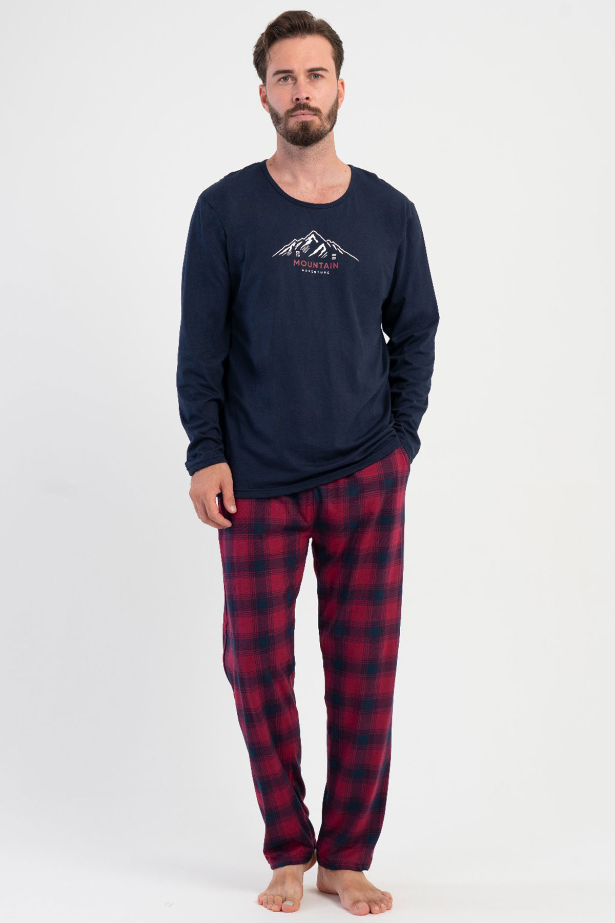 Pamuklu Erkek Büyük Beden Uzun Kol Pijama Takım
