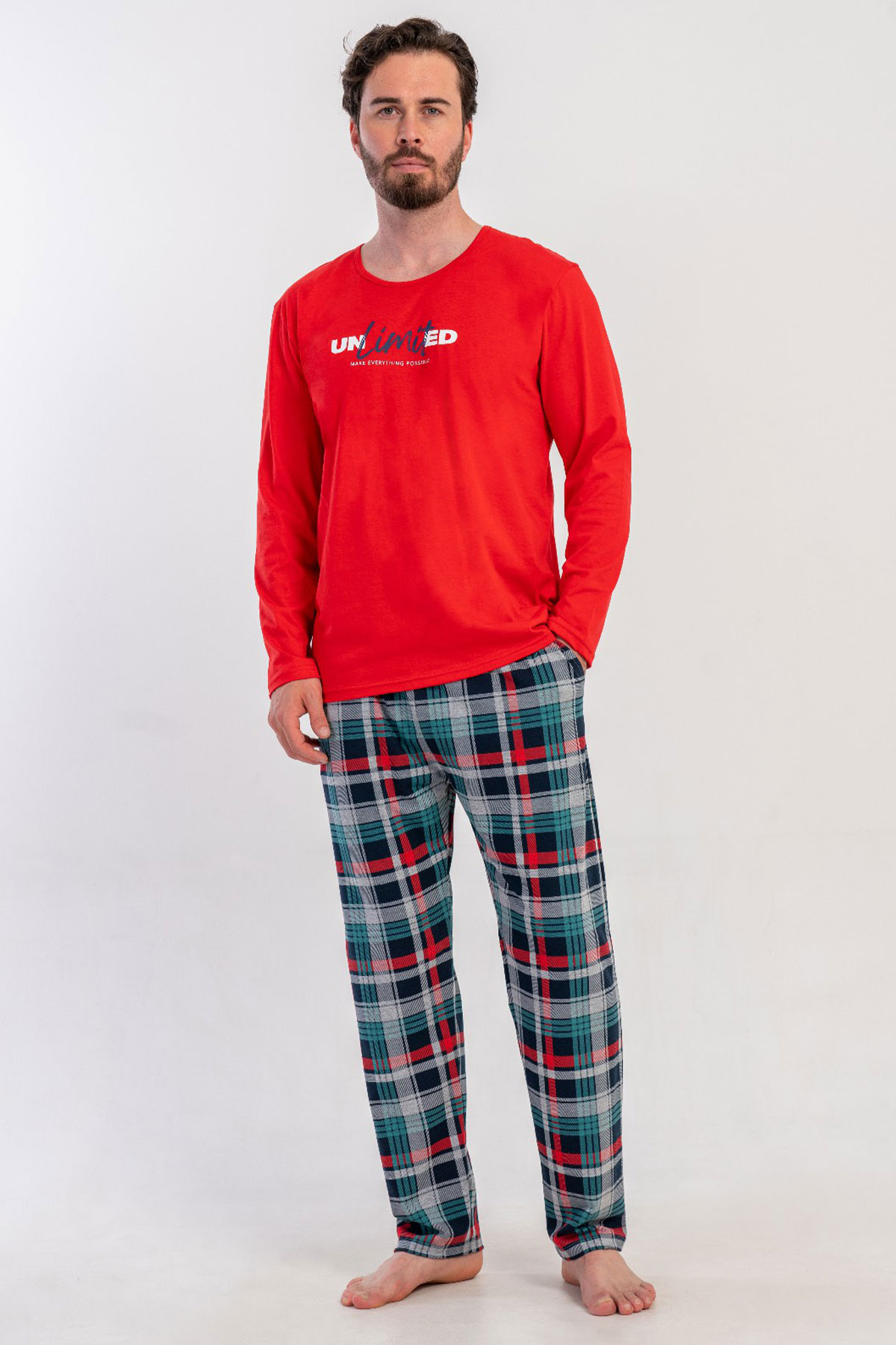 Pamuklu Erkek Uzun Kol Pijama Takım
