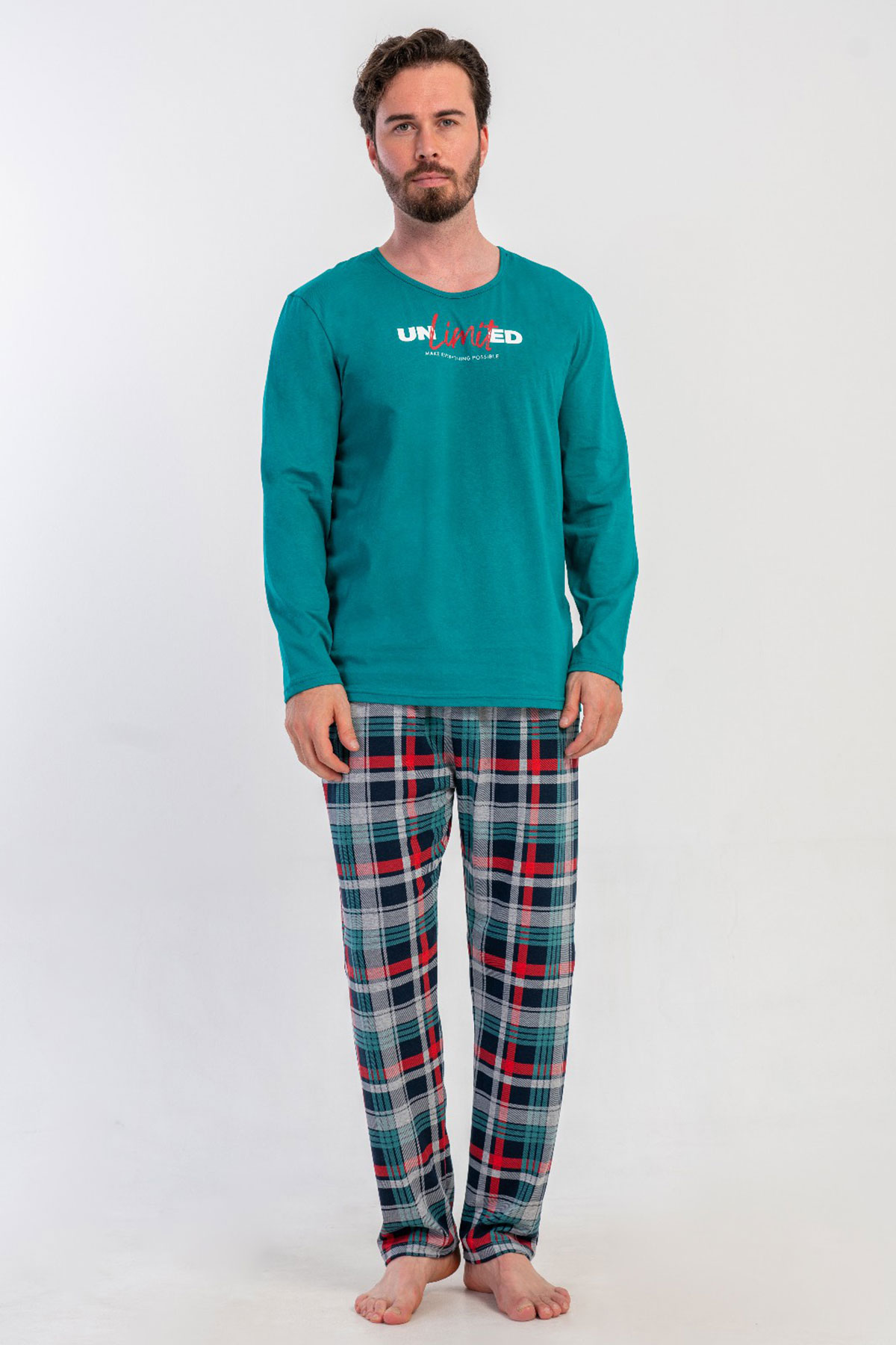 Pamuklu Erkek Uzun Kol Pijama Takım
