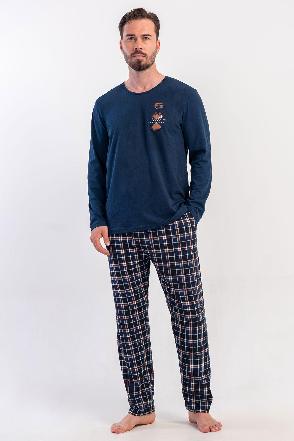 Pamuklu Erkek Büyük Beden Uzun Kol Pijama Takım
