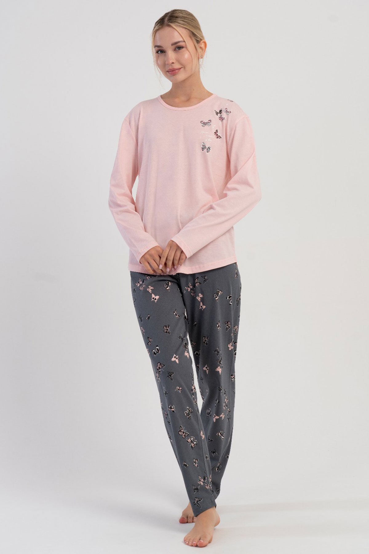 Pamuklu Kadın Büyük Beden Uzun Kol Pijama Takım

