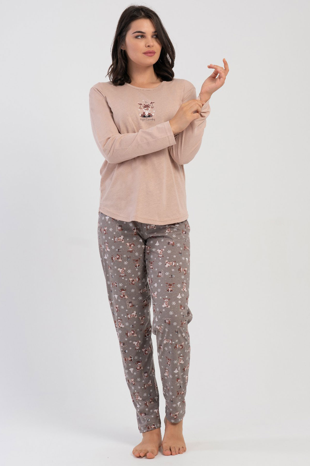 Pamuklu Kadın Büyük Beden Uzun Kol Pijama Takım
