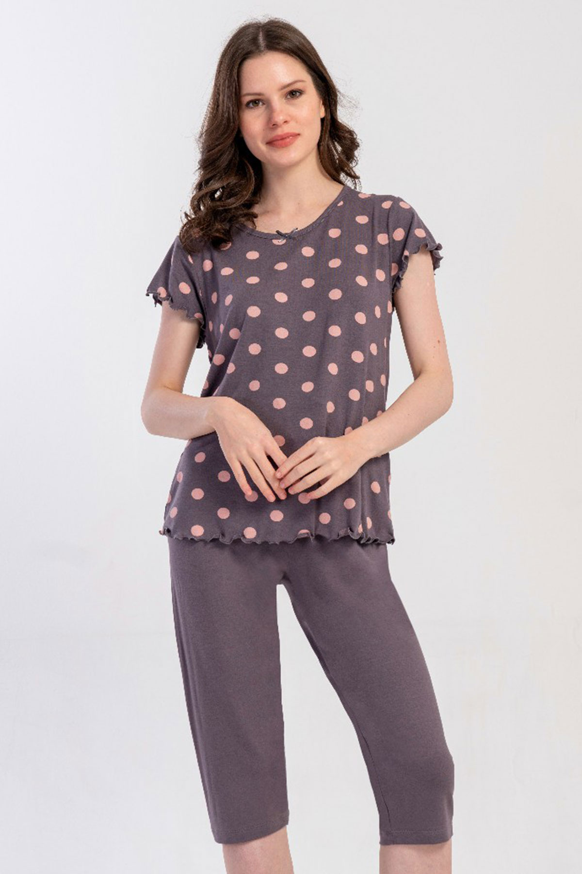 Kadın Vıscon Kısa Kol Kaprili Pijama Takım
