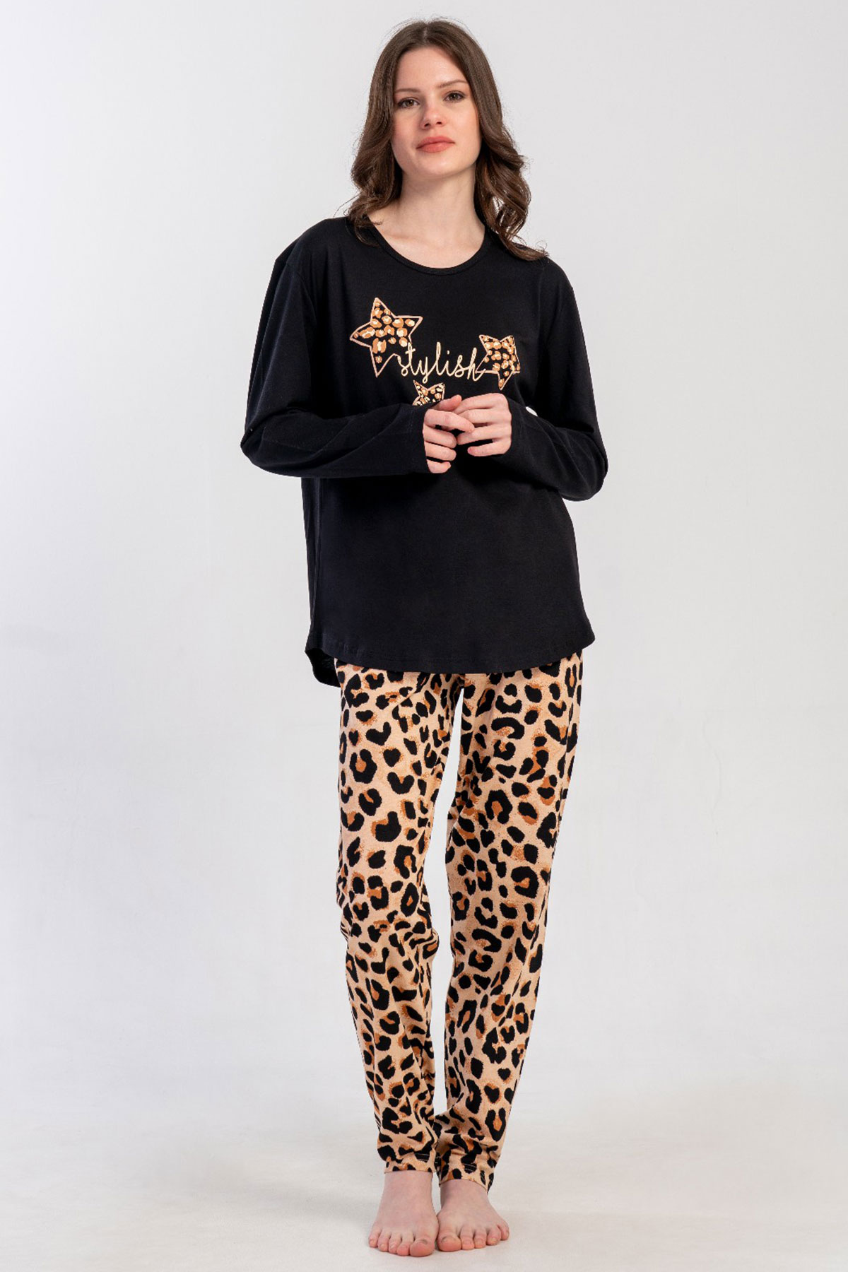 Pamuklu Kadın Büyük Beden Uzun Kol Pijama Takım
