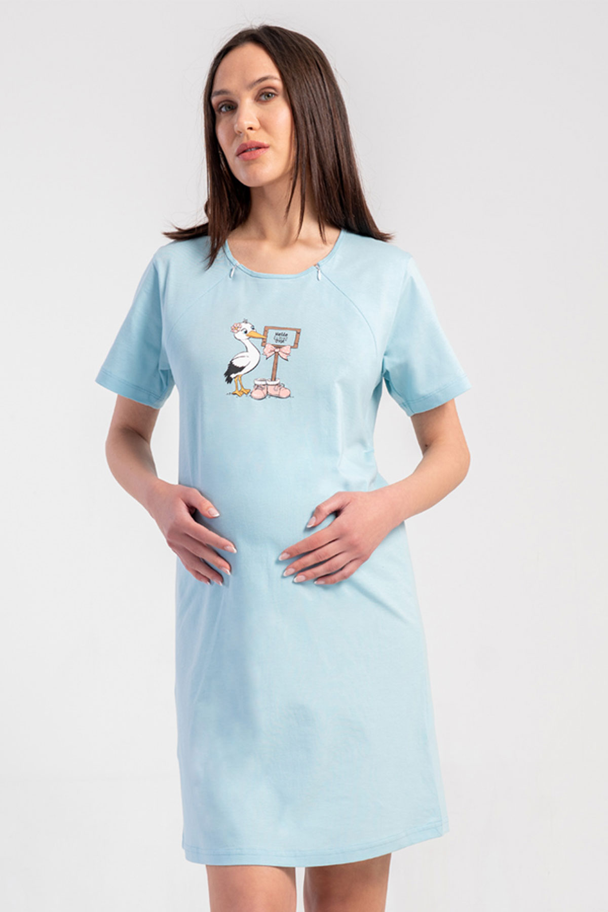 Pamuklu Kadın Fermuarlı Kısa Kol Hamile gecelik
