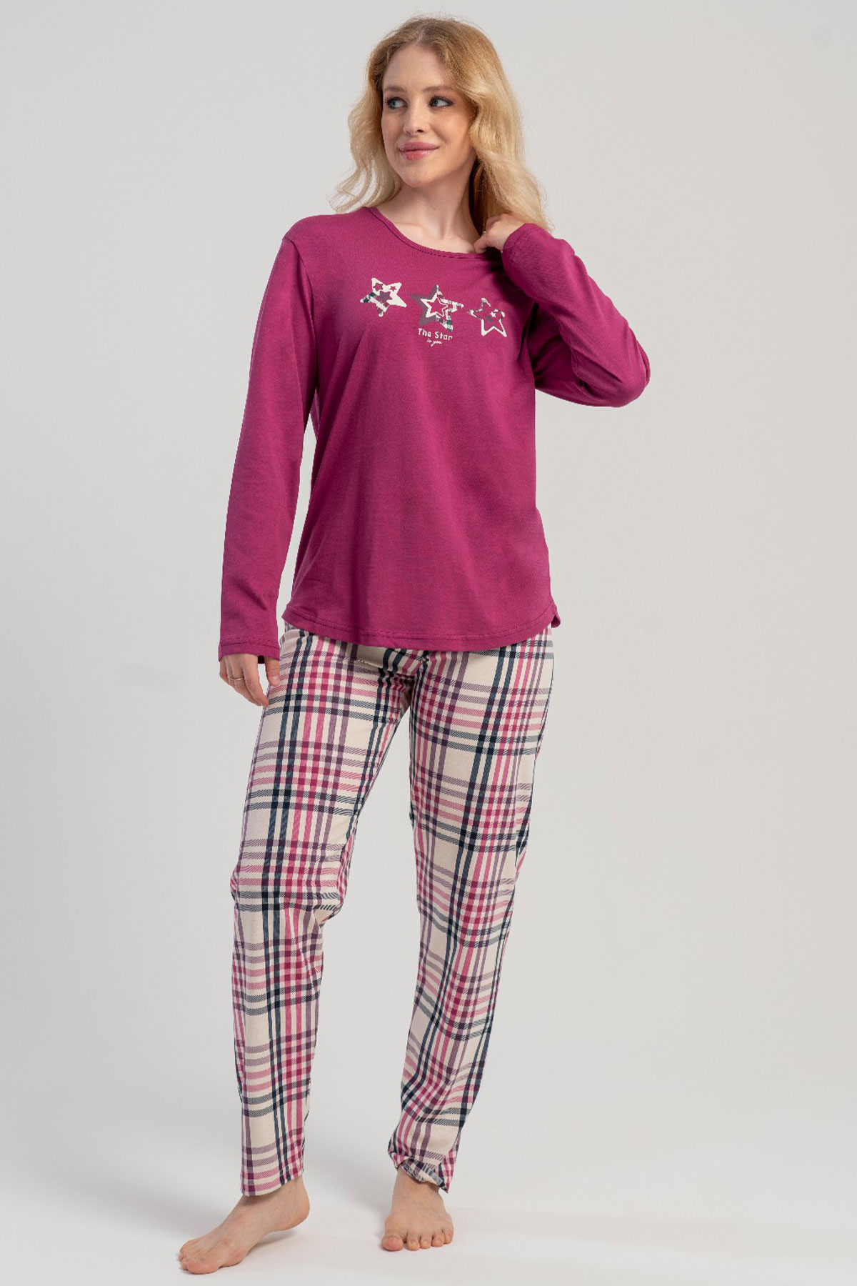 Pamuklu Kadın Büyük Beden Uzun Kol Pijama Takım
