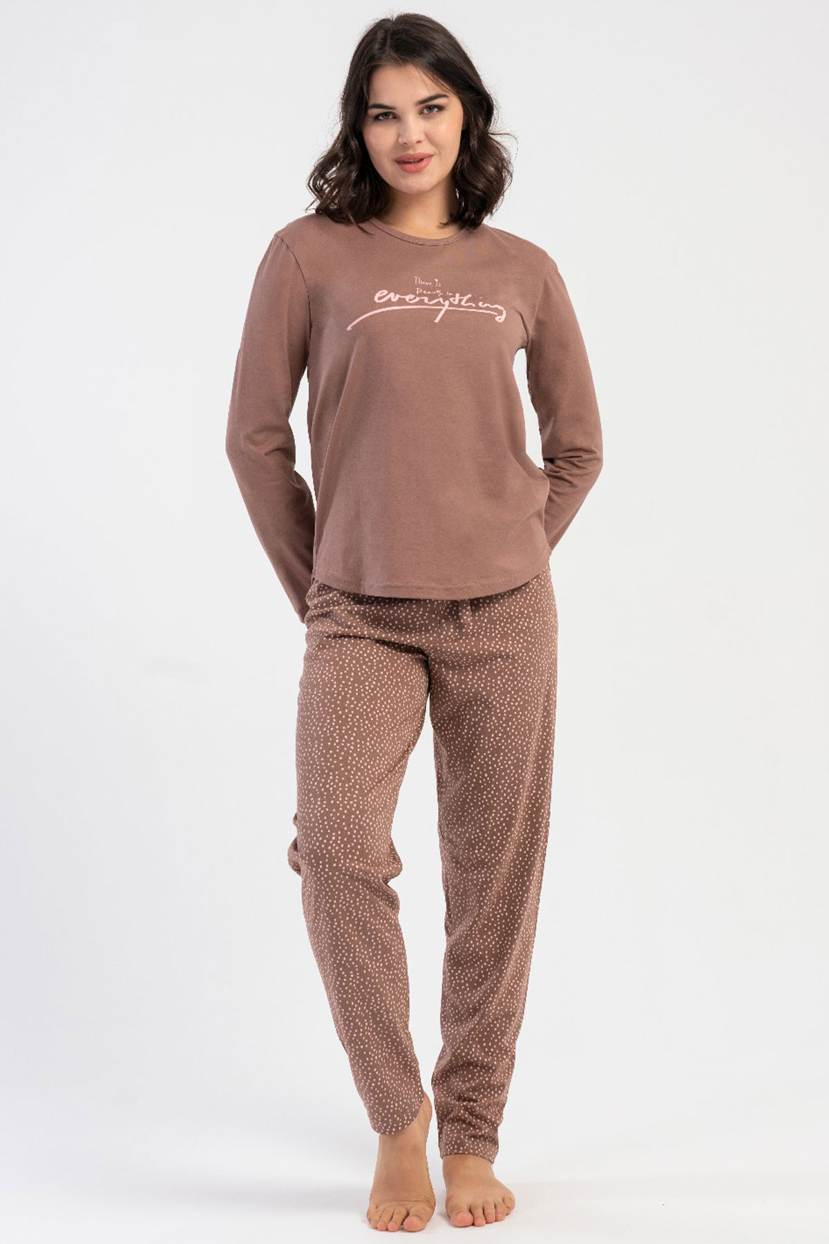 Pamuklu Kadın Büyük Beden Uzun Kol Pijama Takım
