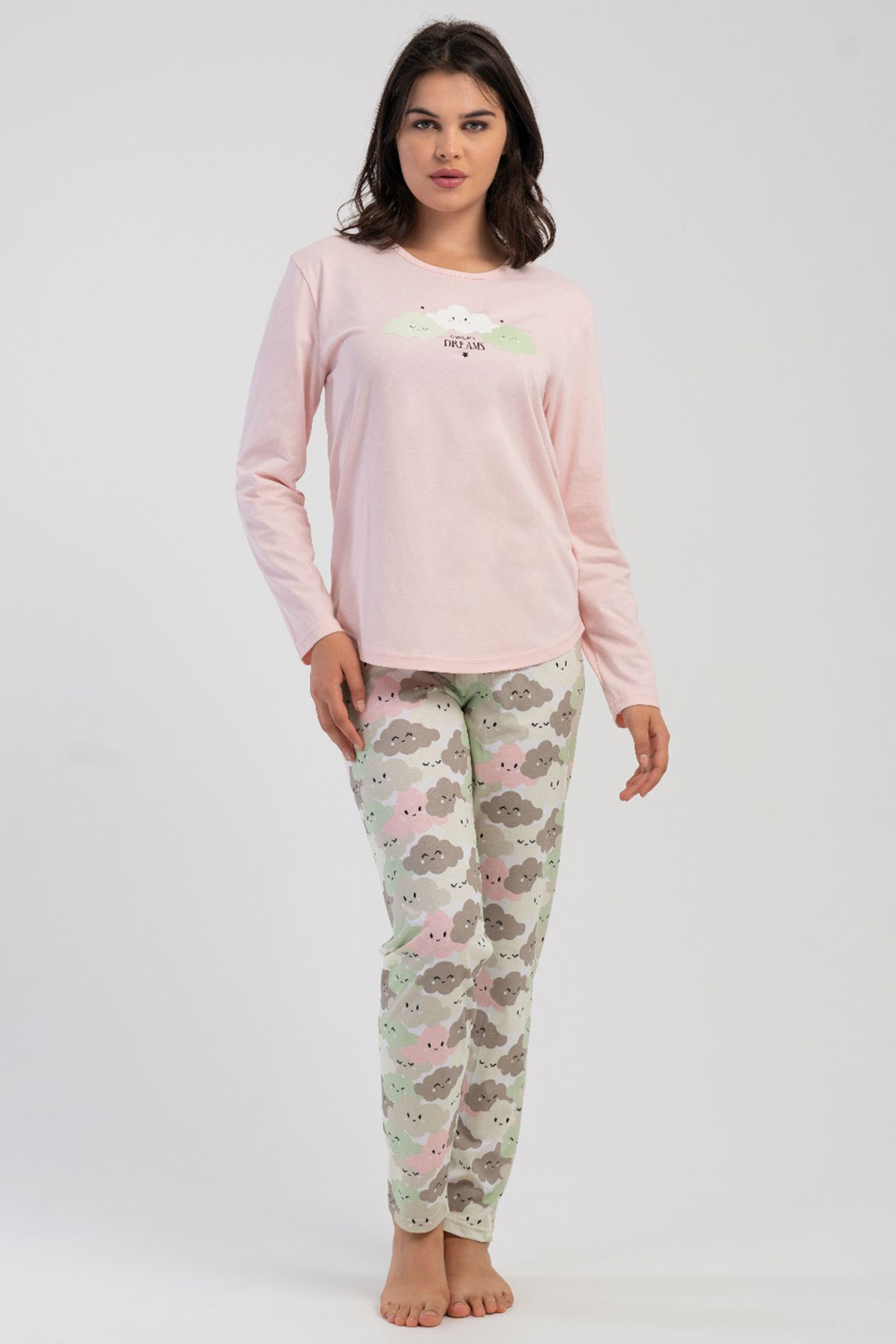 Pamuklu Kadın Büyük Beden Uzun Kol Pijama Takım
