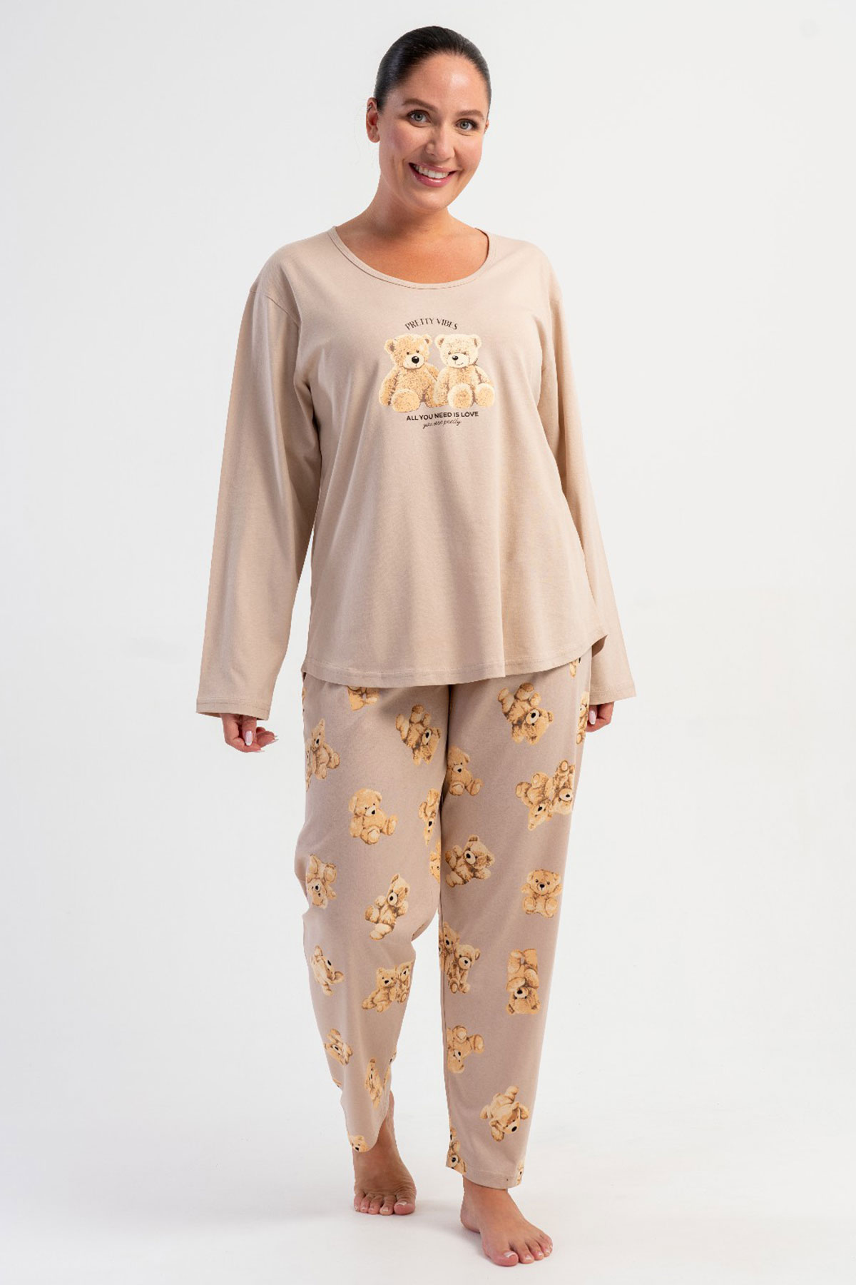 Pamuklu Kadın Büyük Beden Uzun Kol Pijama Takım
