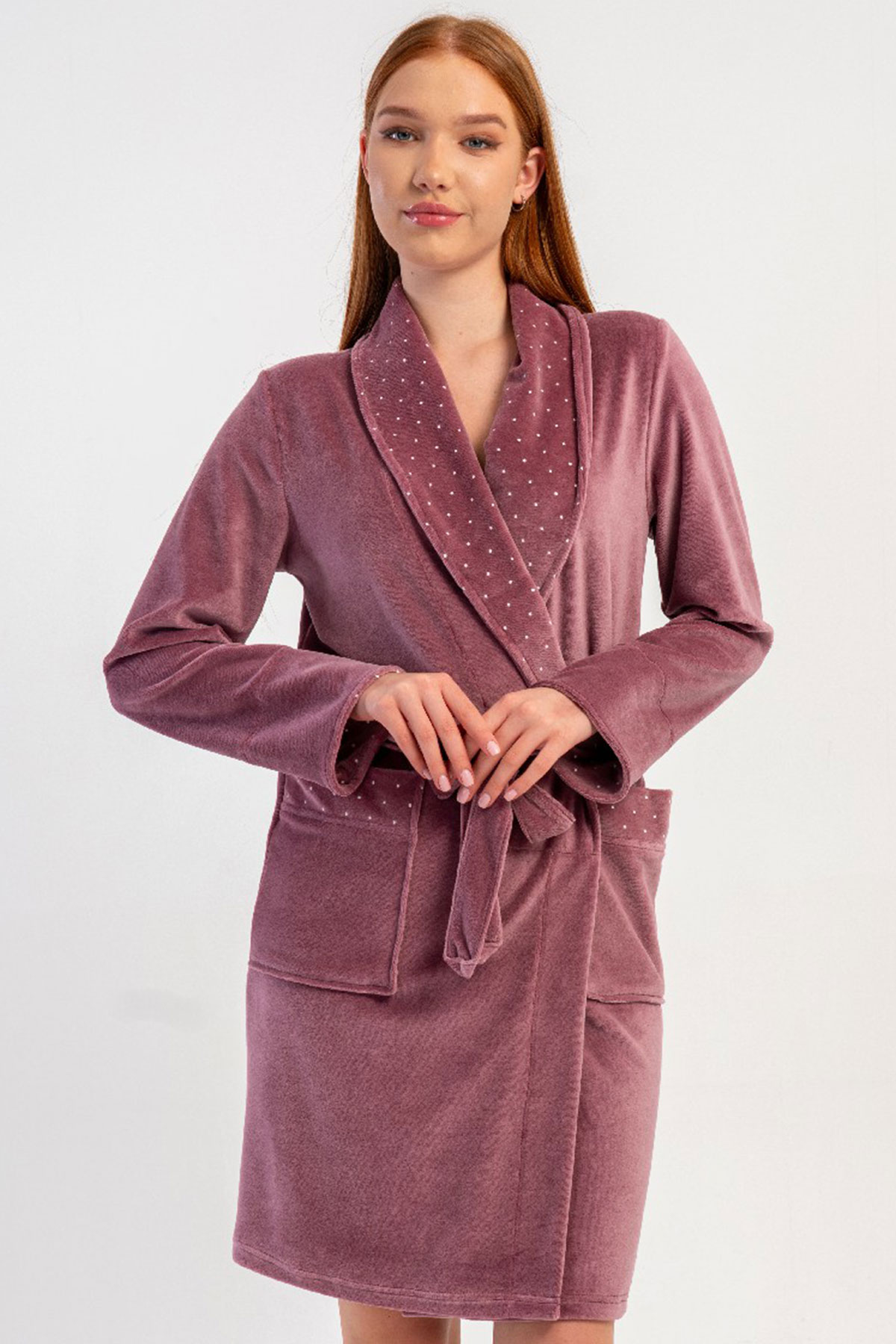 Pamuklu Kadın Pamuk Kadifeuzun Kol Sal Yaka Sabahlık
