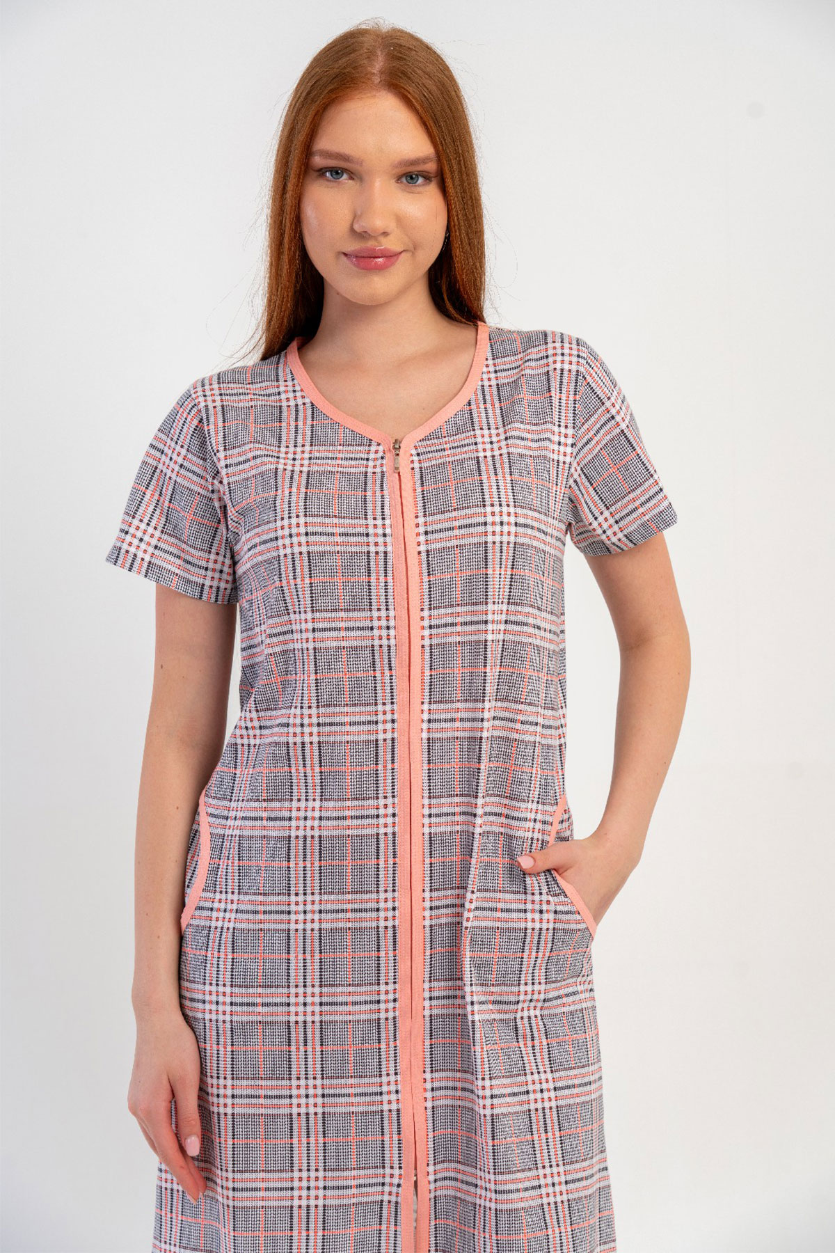 Pamuklu Kadın Kısa Kol Fermuarlı Ev Elbısesı
