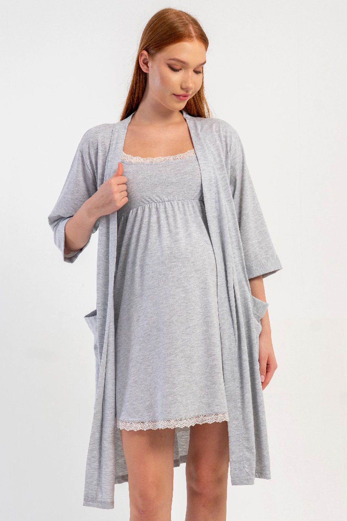 Kadın Ip Askılı Dantelli Gecelik+ Fakir Kolhamilesabahlık Takım
