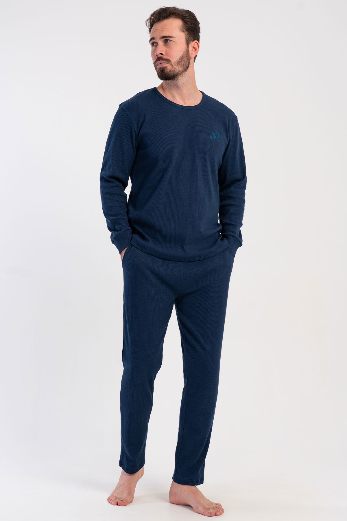 Pamuklu Erkek Kaskorse Uzun Kol Pijama Takım
