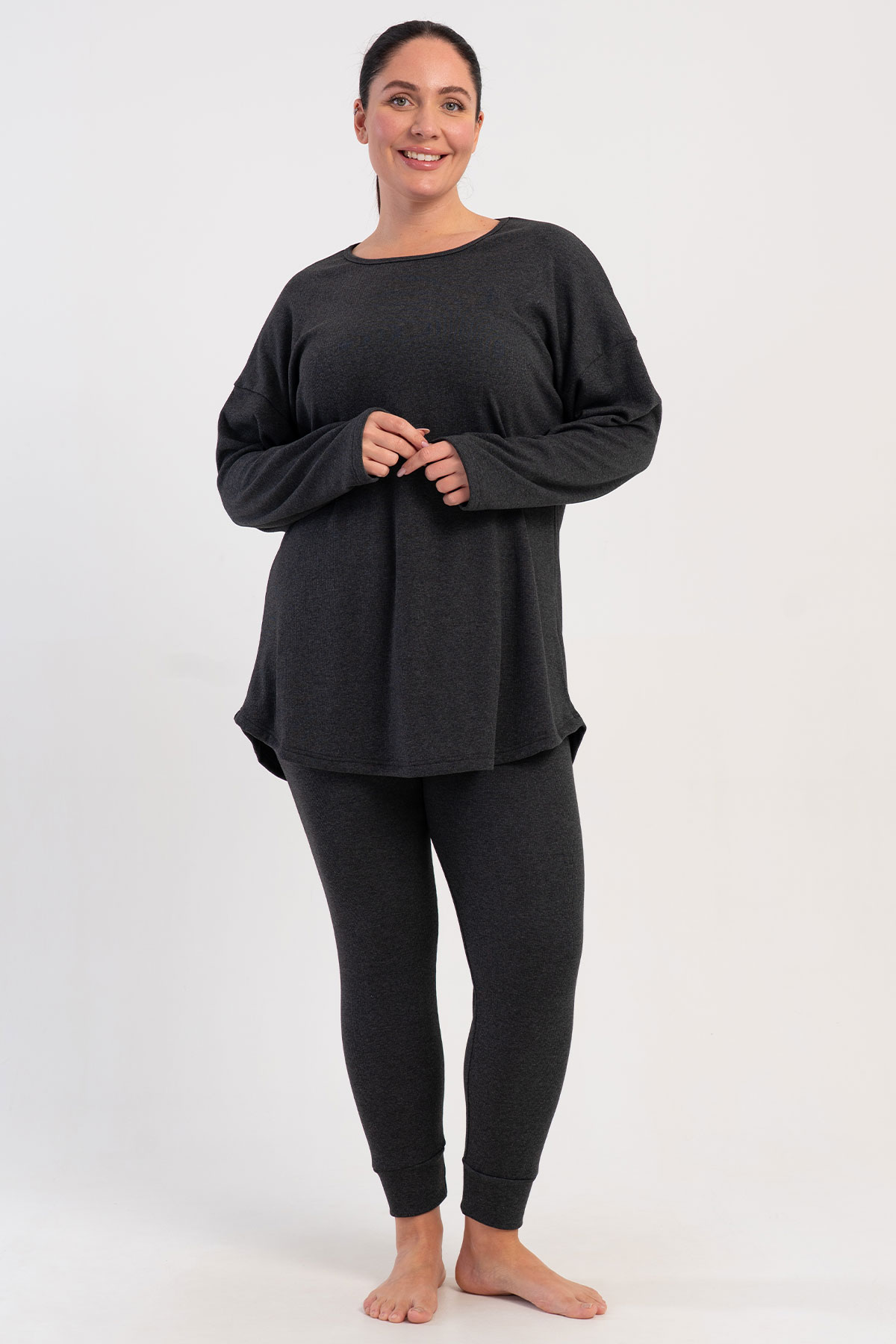 Kadın Kaskorse Büyük Beden Uzun Kol Uzun Paca Paca Pijama Takım
