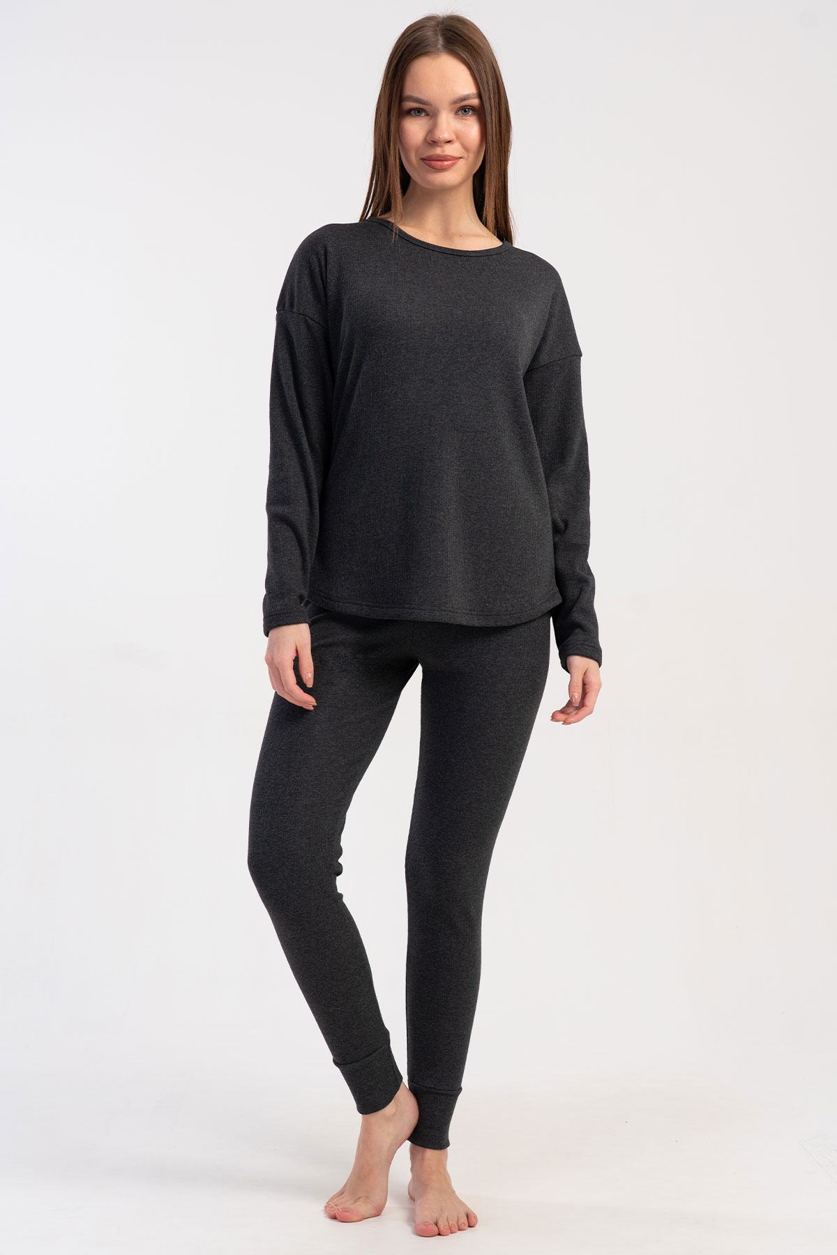 Pamuklu Kadın Kaskorse Uzun Kol Uzun Paca Paca Pijama Takım
