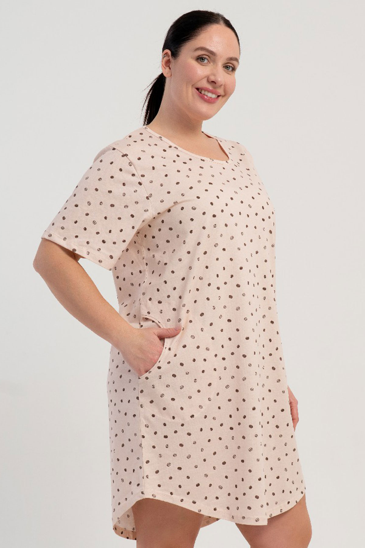 Pamuklu Kadın Büyük Beden Kısa Kol Gecelik
