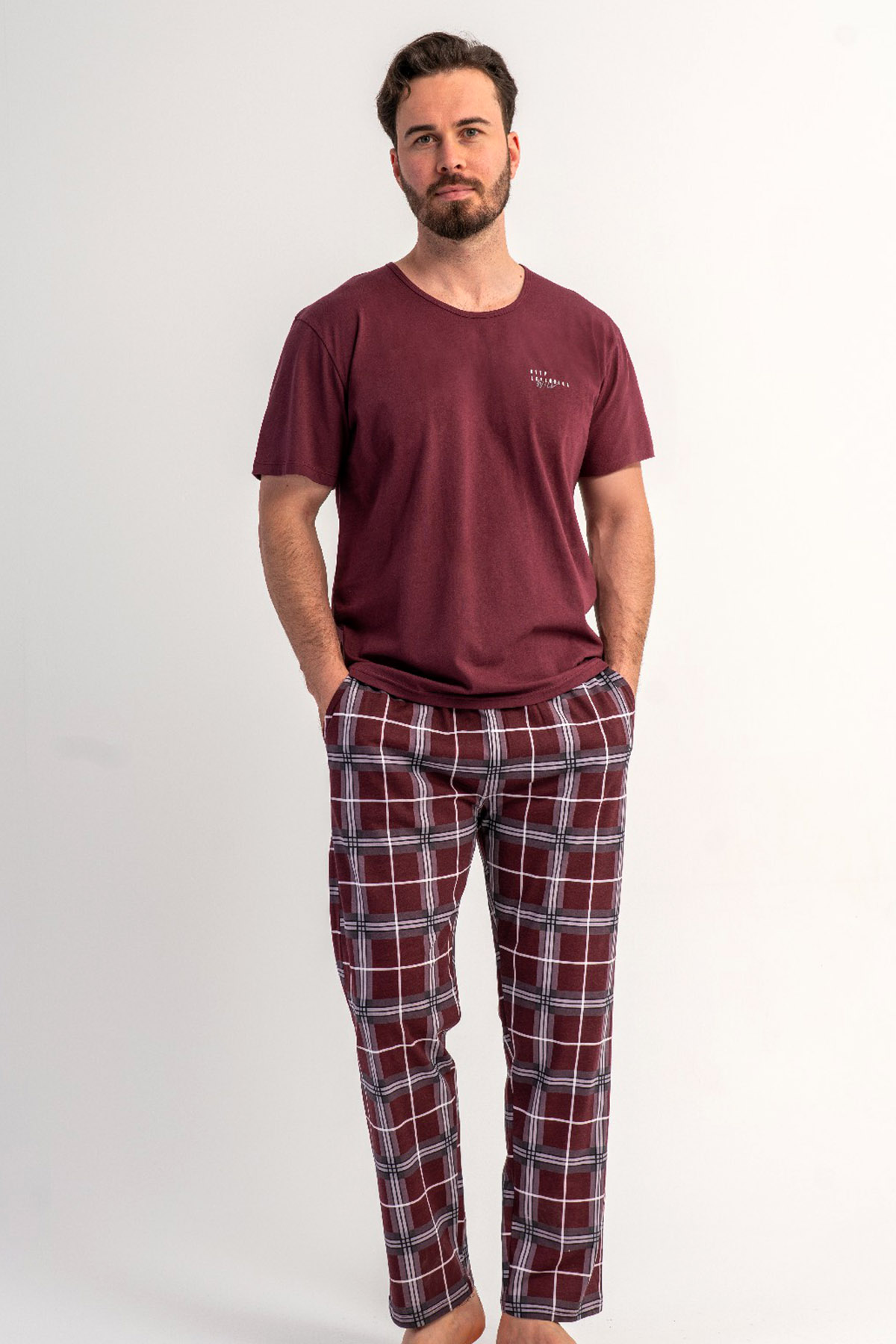 Pamuklu Erkek Büyük Beden V Yaka Kısa Kol Pijama Takım
