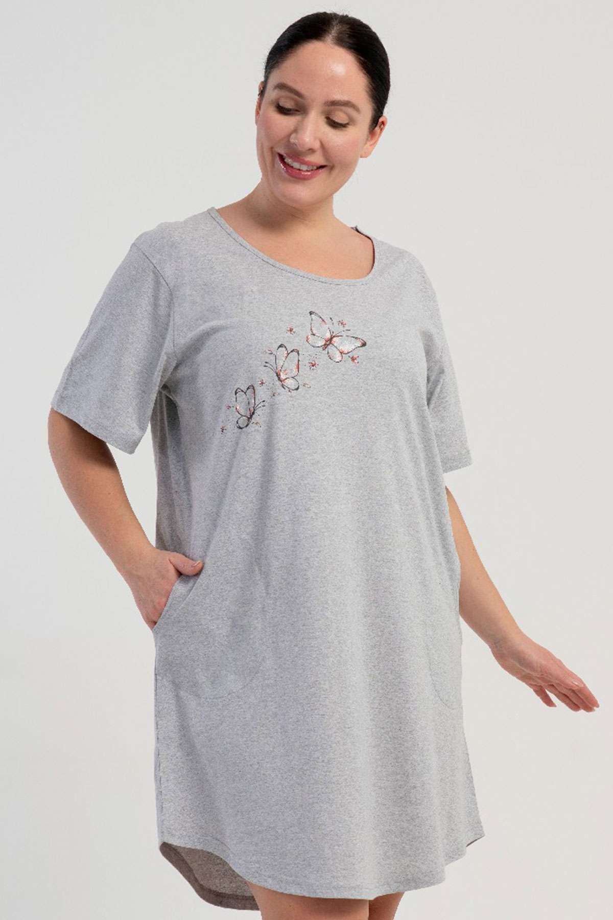 Pamuklu Kadın Büyük Beden Kısa Kol Gecelik
