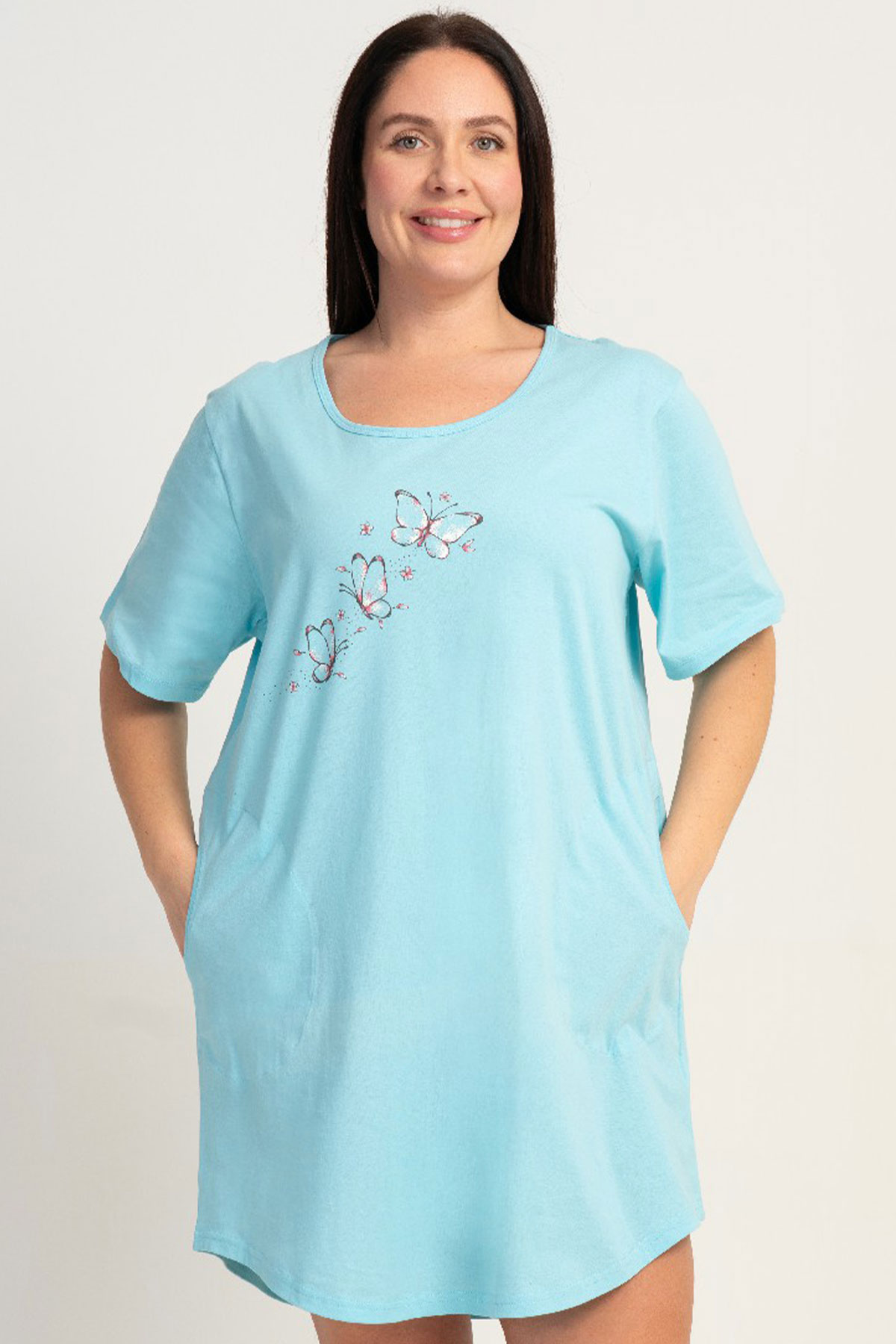 Pamuklu Kadın Büyük Beden Kısa Kol Gecelik
