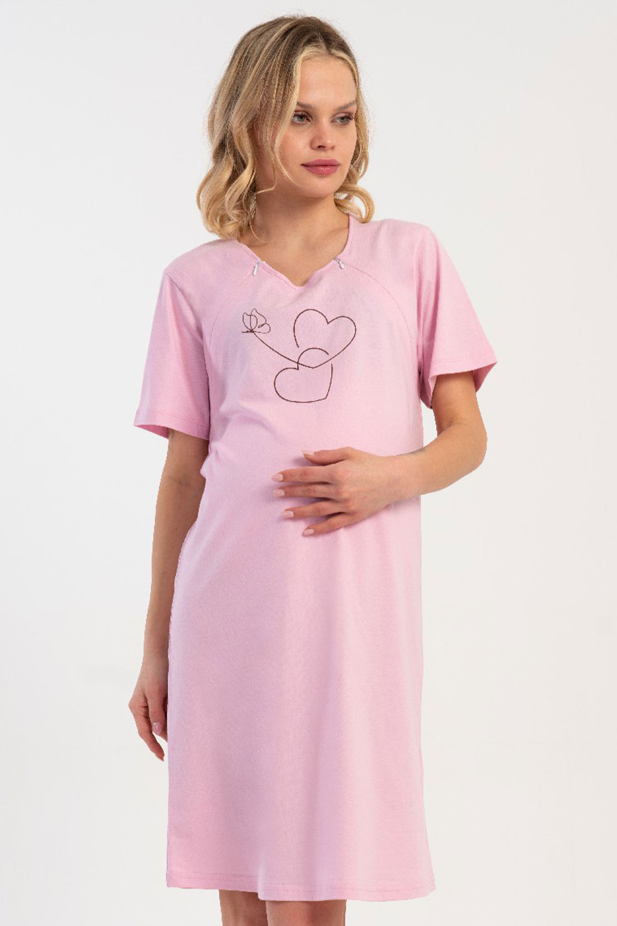 Pamuklu Kadın Fermuarlı Kısa Kol Hamilegecelik
