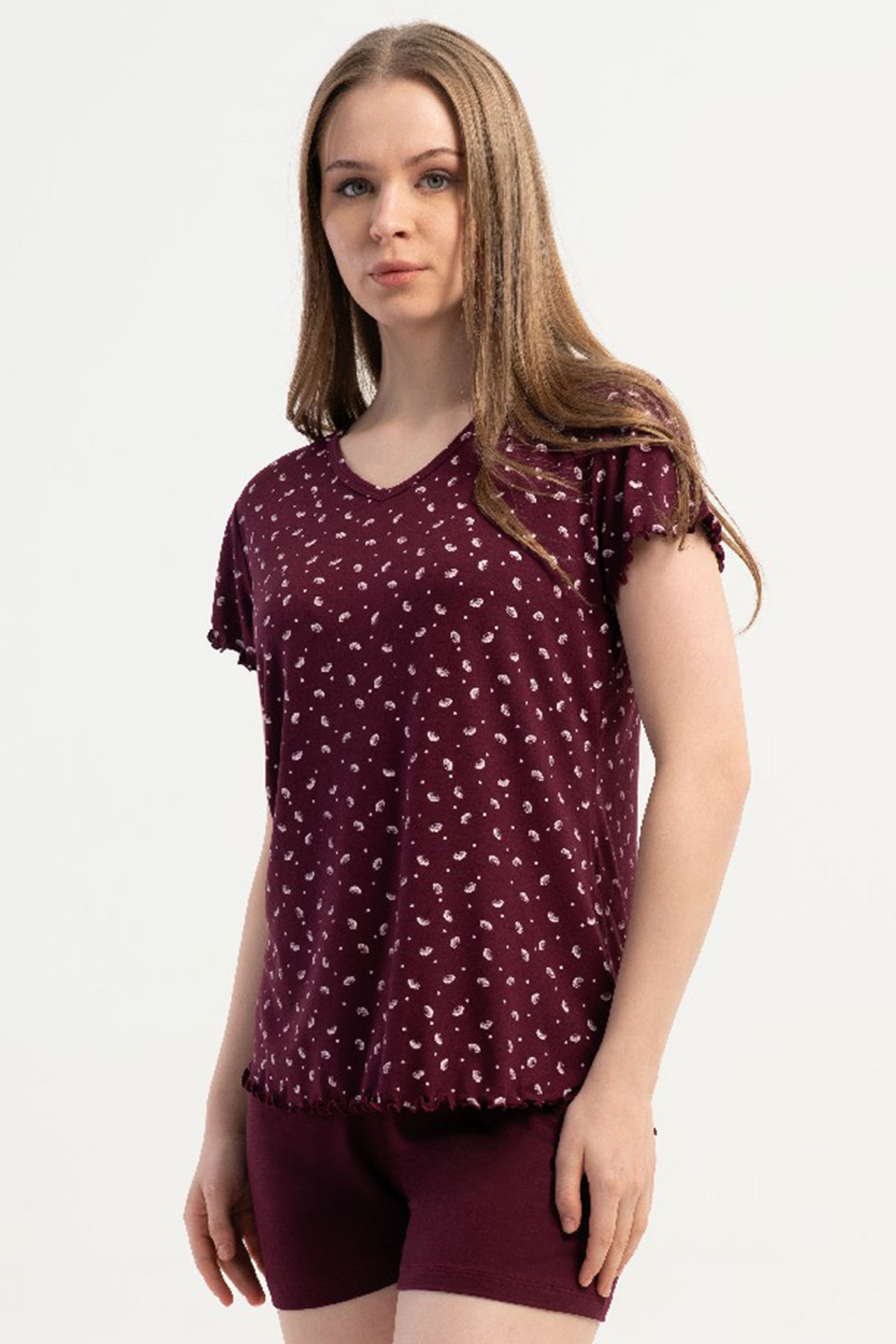 Kadın Vıscon V Yaka Kısa Kol Şortlu Pijama Takım
