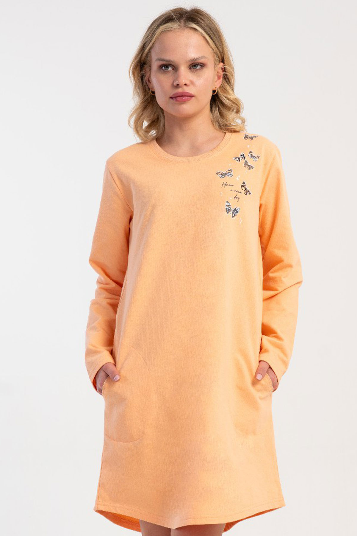 Pamuklu Kadın Uzun Kol Gecelik
