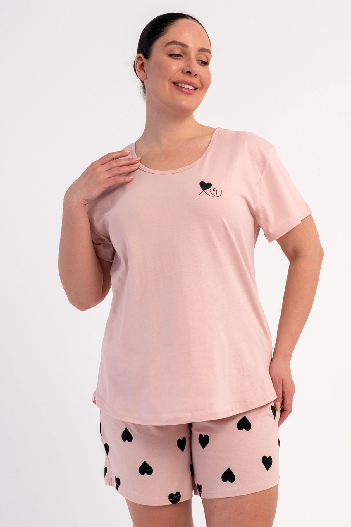 Pamuklu Kadın Büyük Beden Kısa Kol Şortlu Pijama Takım
