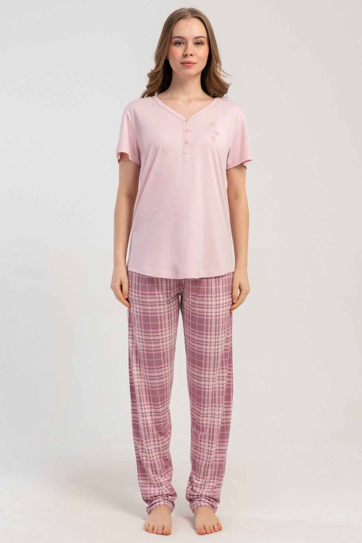 Kadın P.Vıscon Bısıklet Yaka Kısa Kol Pijama Takım

