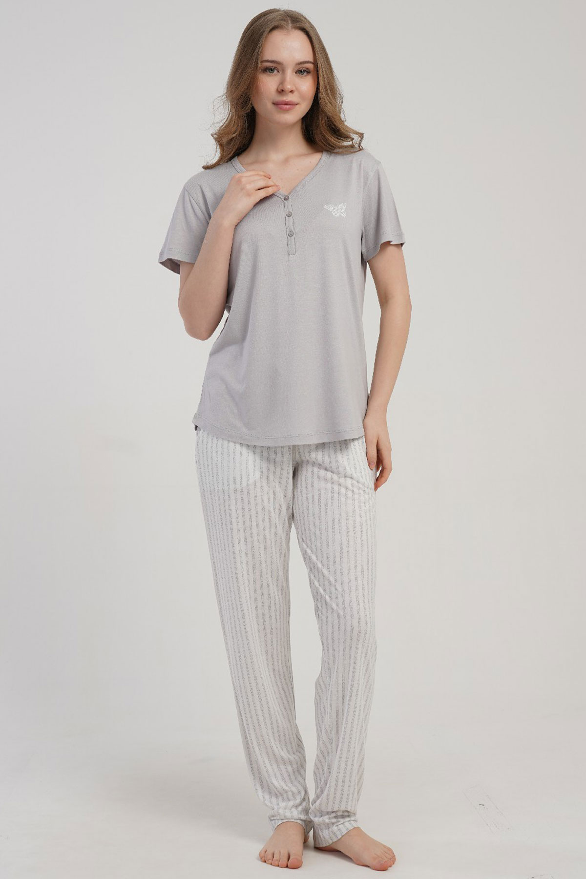Kadın P.Vıscon Damla Yaka Kısa Kol Pijama Takım
