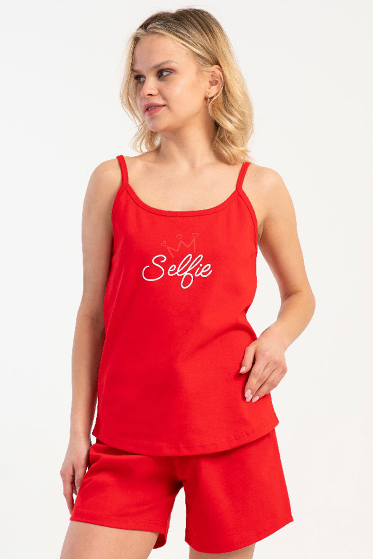 Pamuklu Kadın Ip Askılı Şortlu Pijama Takım
