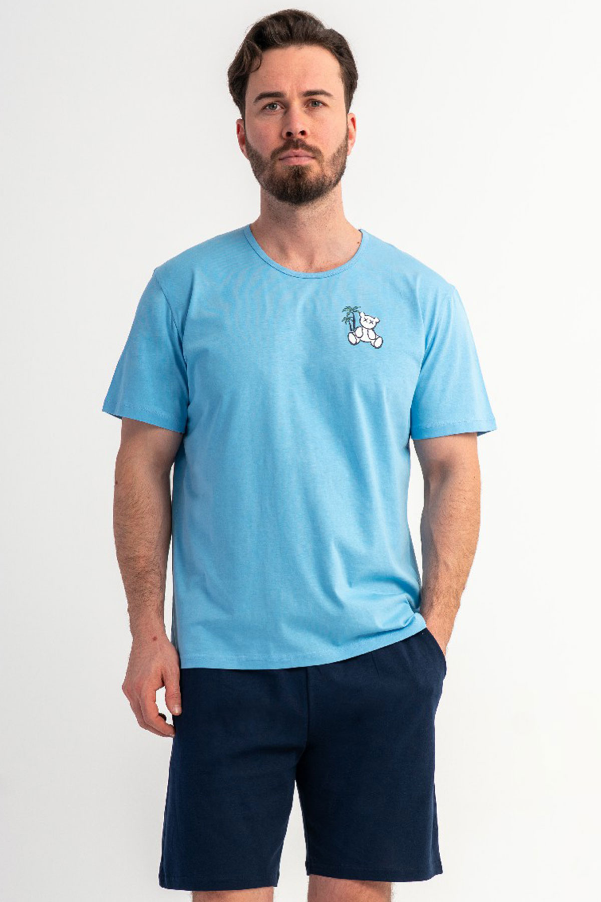 Pamuklu Erkek Kısa Kol Şortlu Pijama Takım

