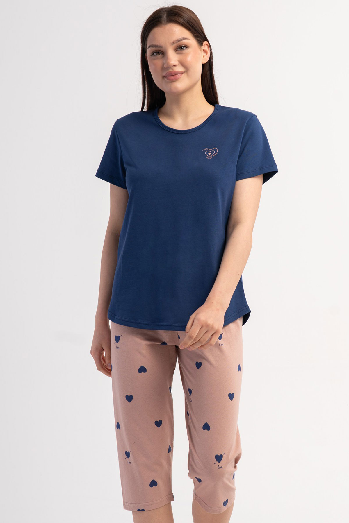 Pamuklu Kadın Kısa Kol Kaprili Pijama Takım
