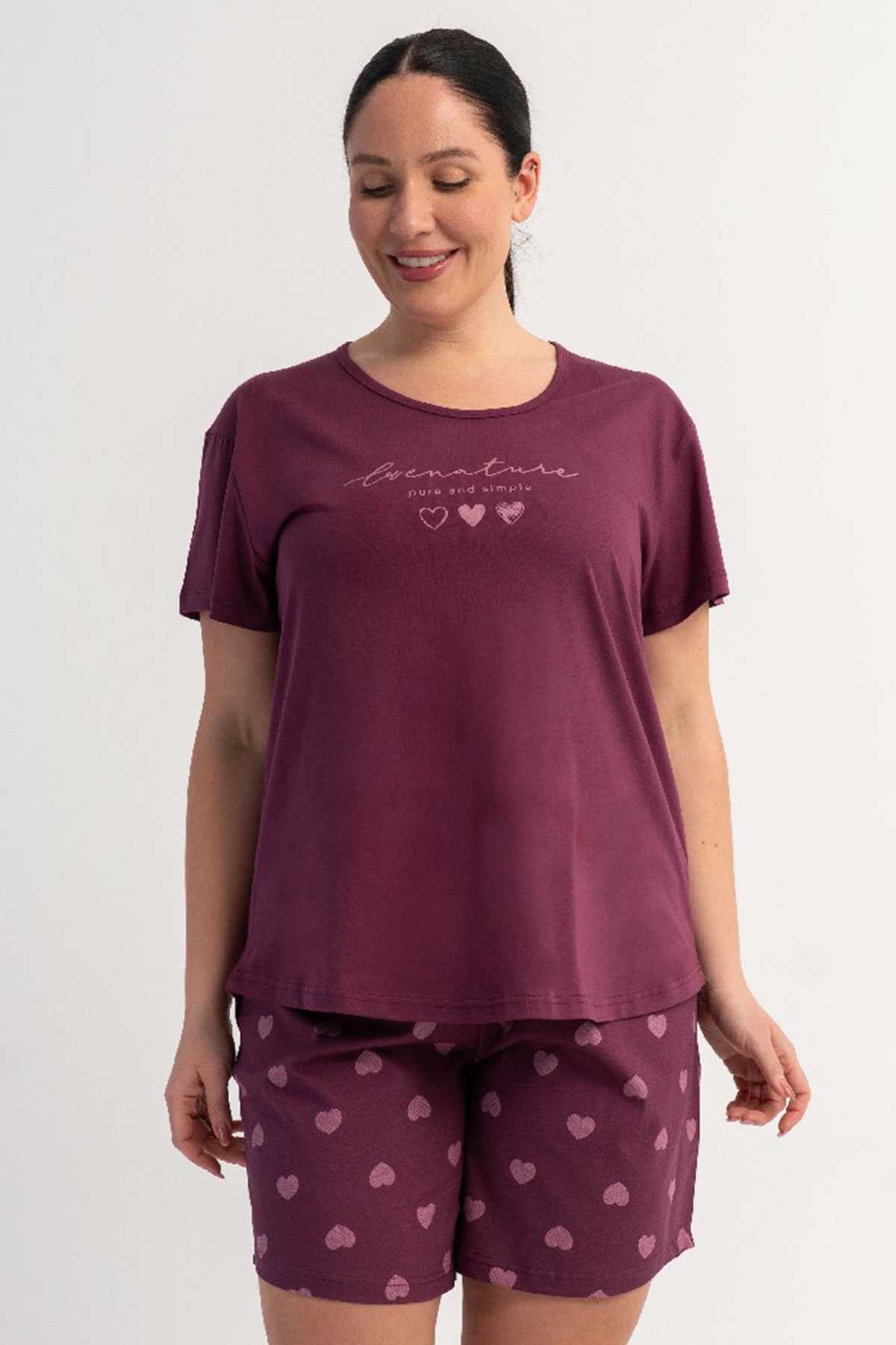 Pamuklu Kadın Büyük Beden Kısa Kol Şortlu Pijama Takım

