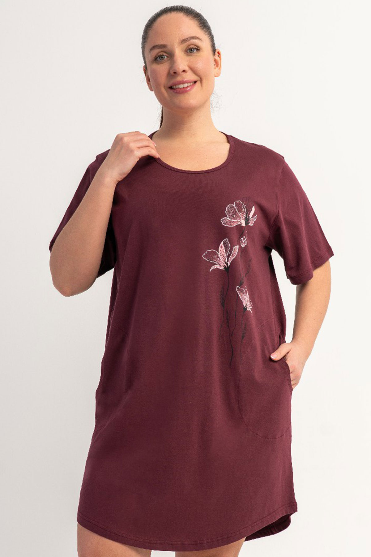 Pamuklu Kadın Büyük Beden Kısa Kol Gecelik
