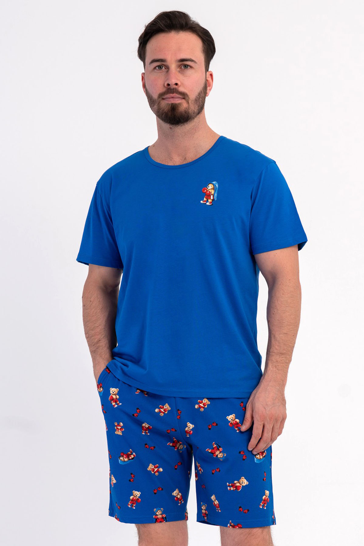 Pamuklu Erkek Kısa Kol Şortlu Pijama Takım

