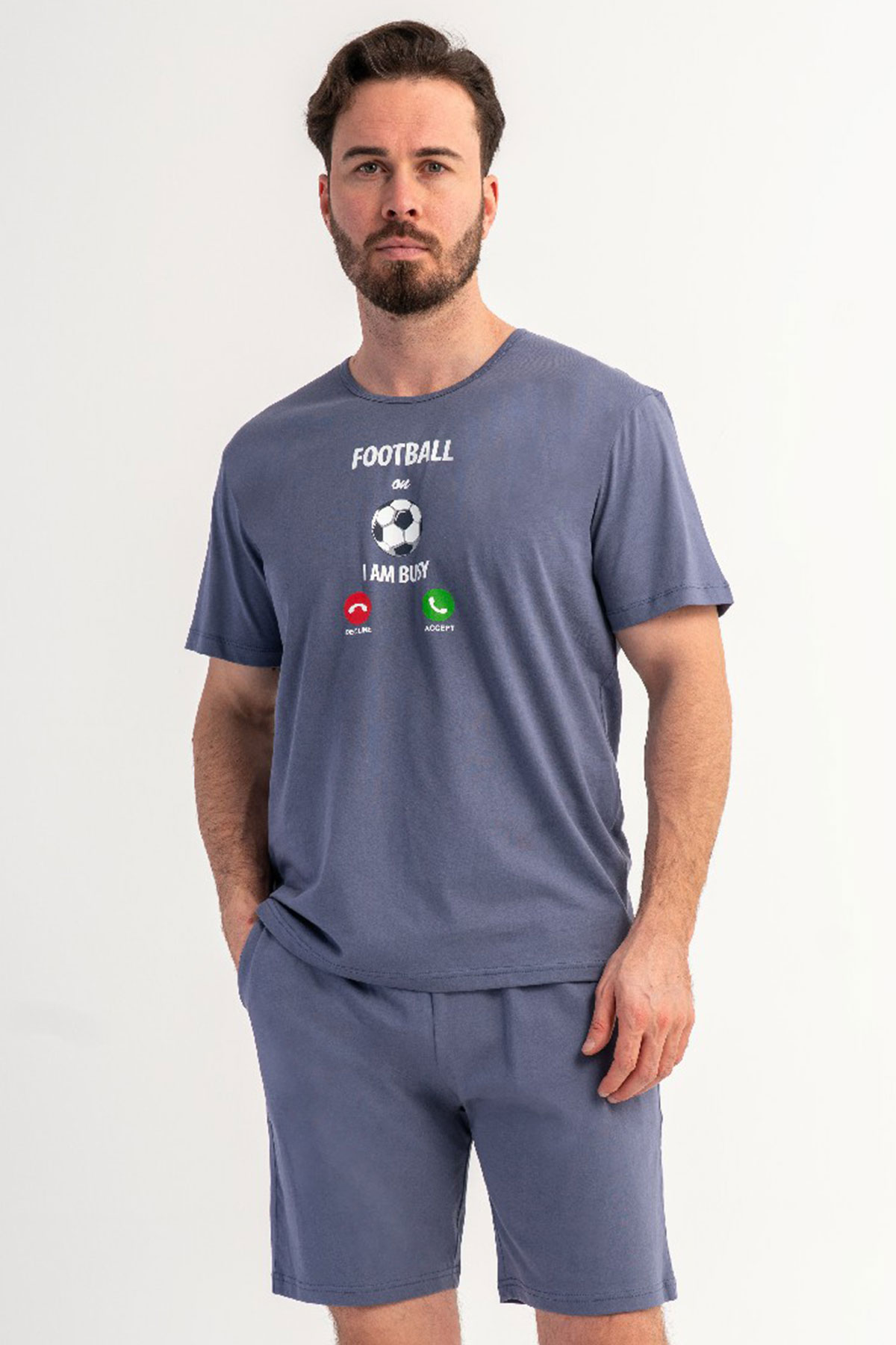 Pamuklu Erkek Büyük Beden Kısa Kol Şortlu Pijama Takım
