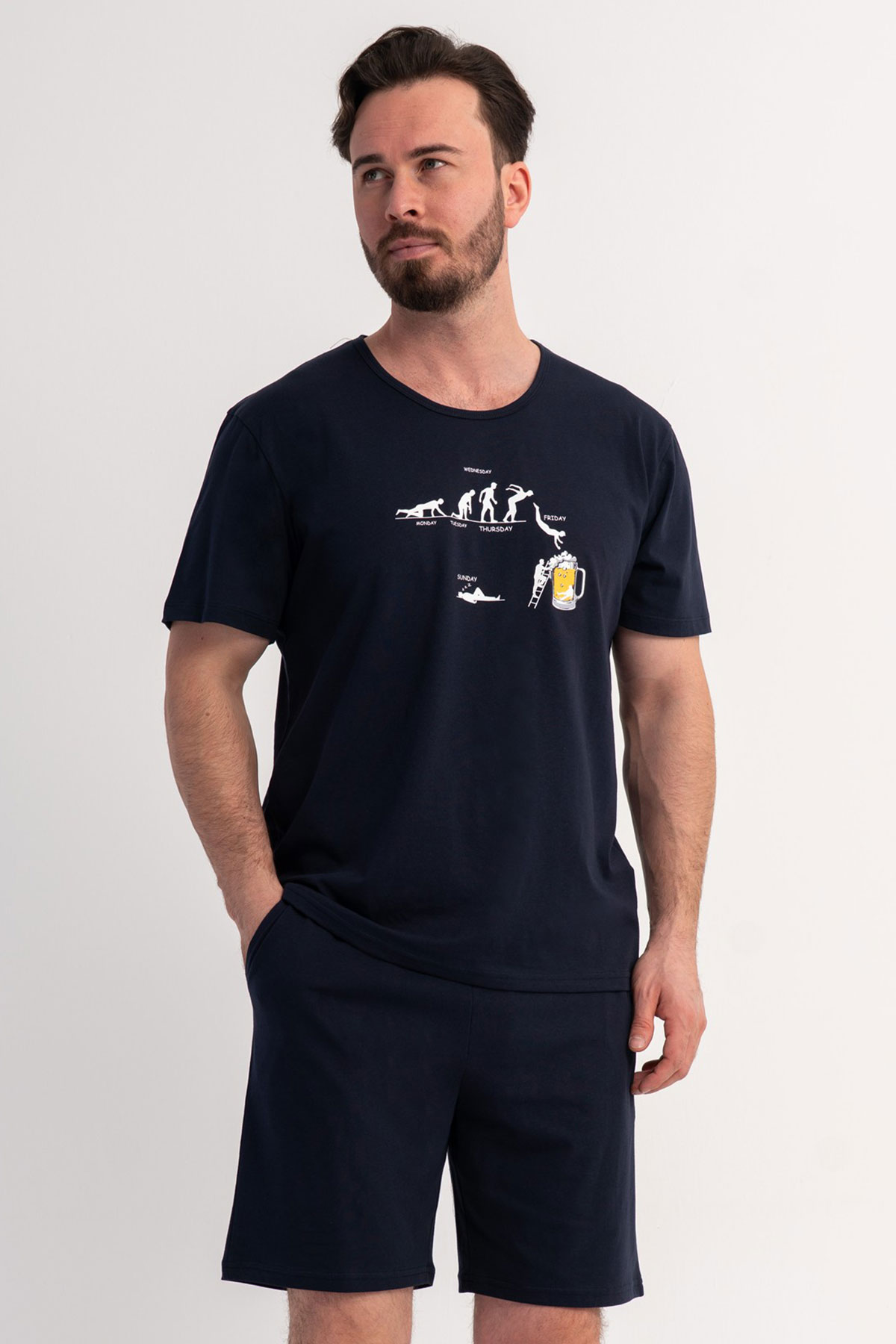 Pamuklu Erkek Kısa Kol Şortlu Pijama Takım
