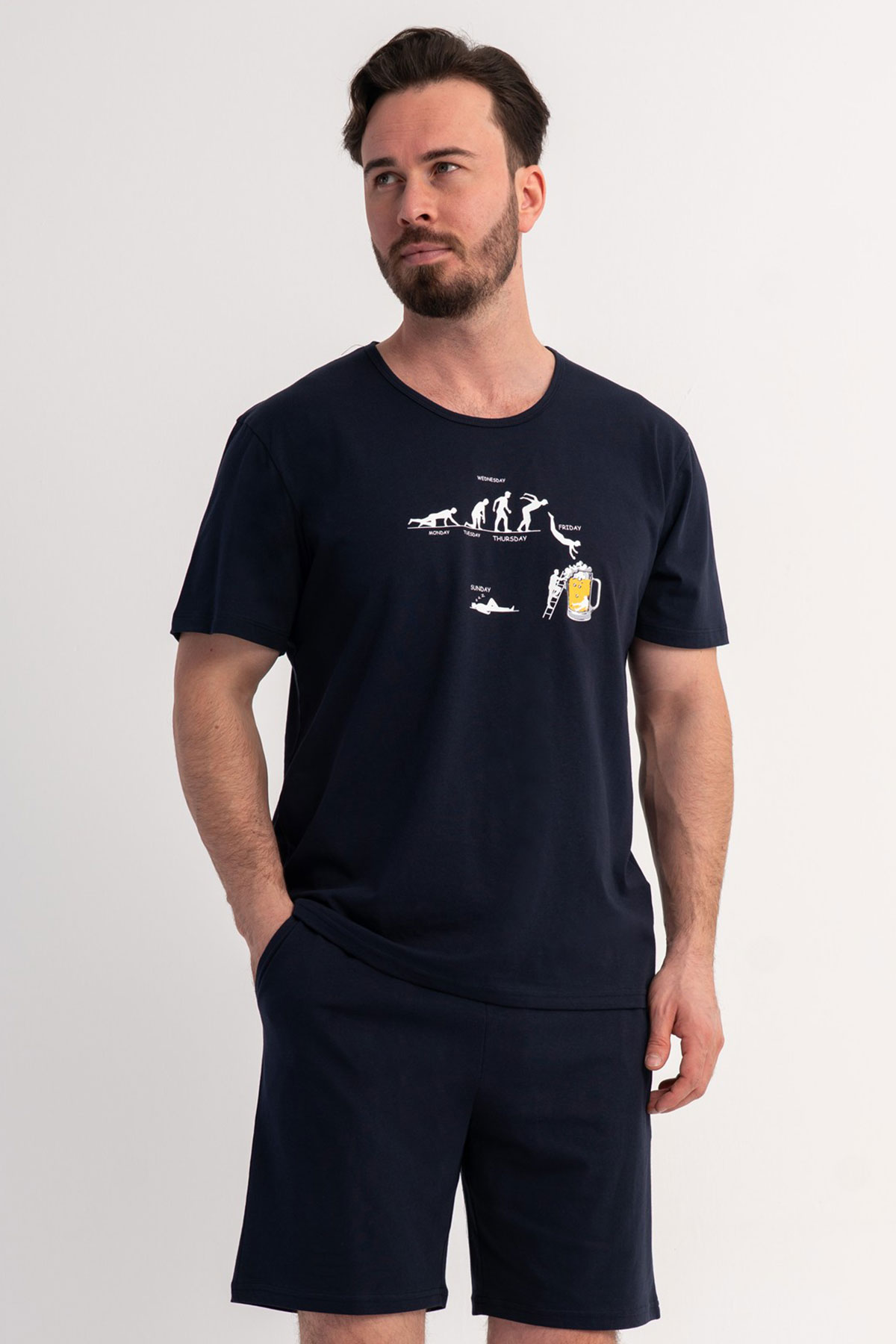 Pamuklu Erkek Büyük Beden Kısa Kol Şortlu Pijama Takım
