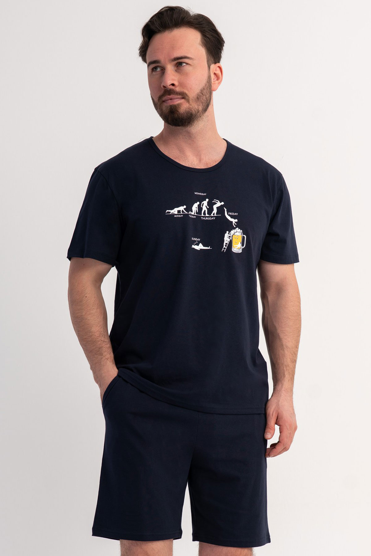 Pamuklu Erkek Büyük Beden Kısa Kol Şortlu Pijama Takım
